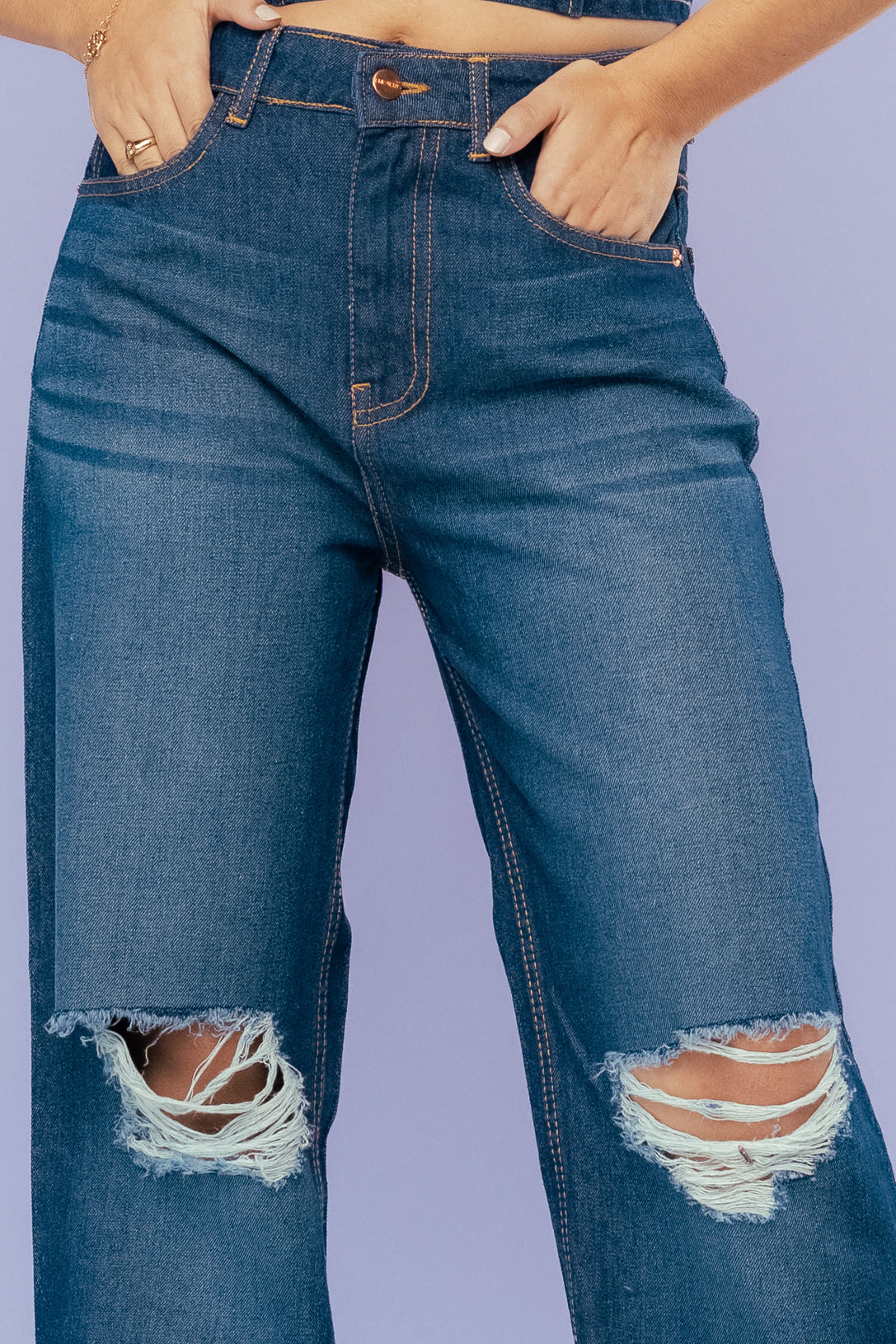 Midnight Blue Distress Women's Wide Jeans