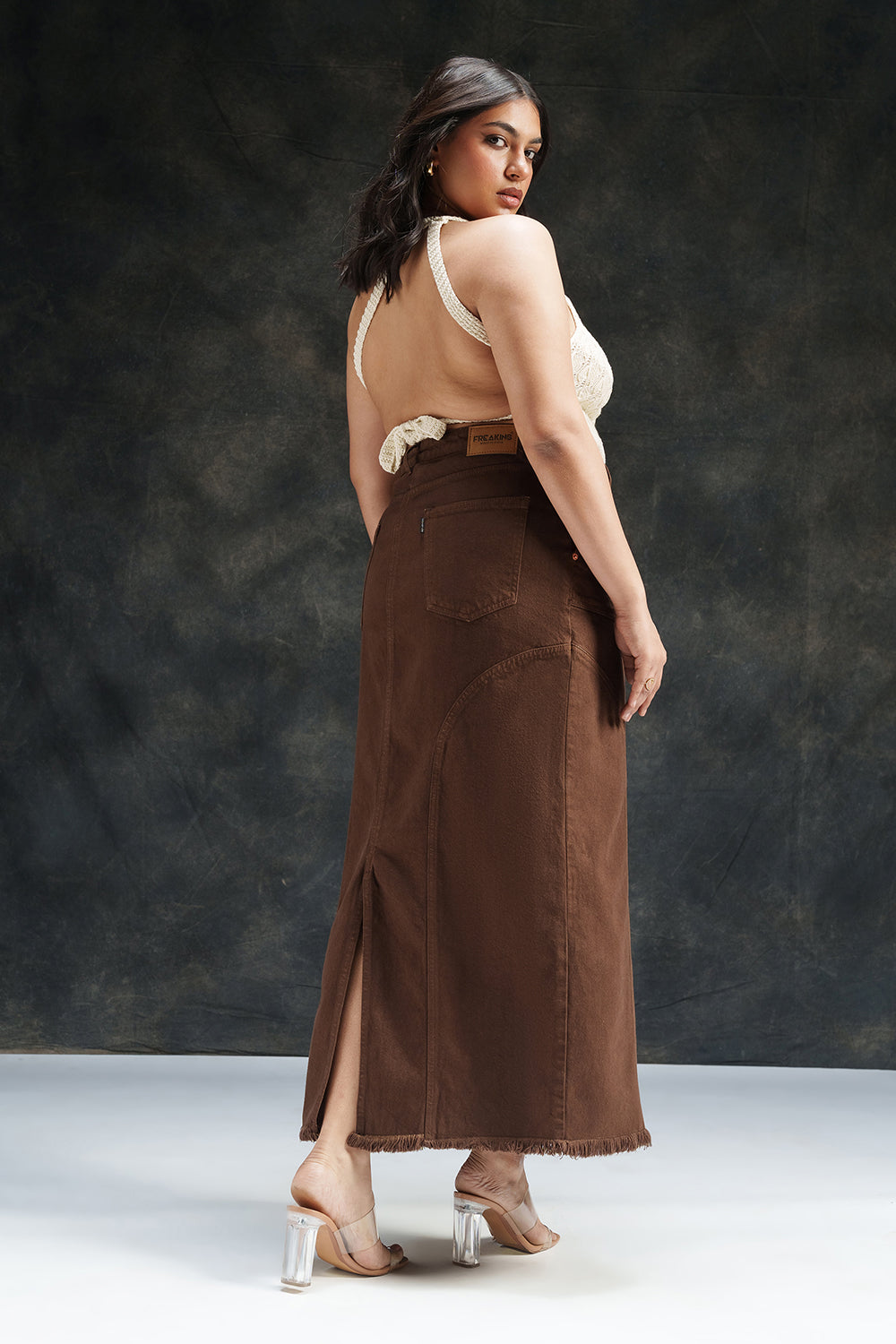 Espresso Curve Denim Carpenter Skirt