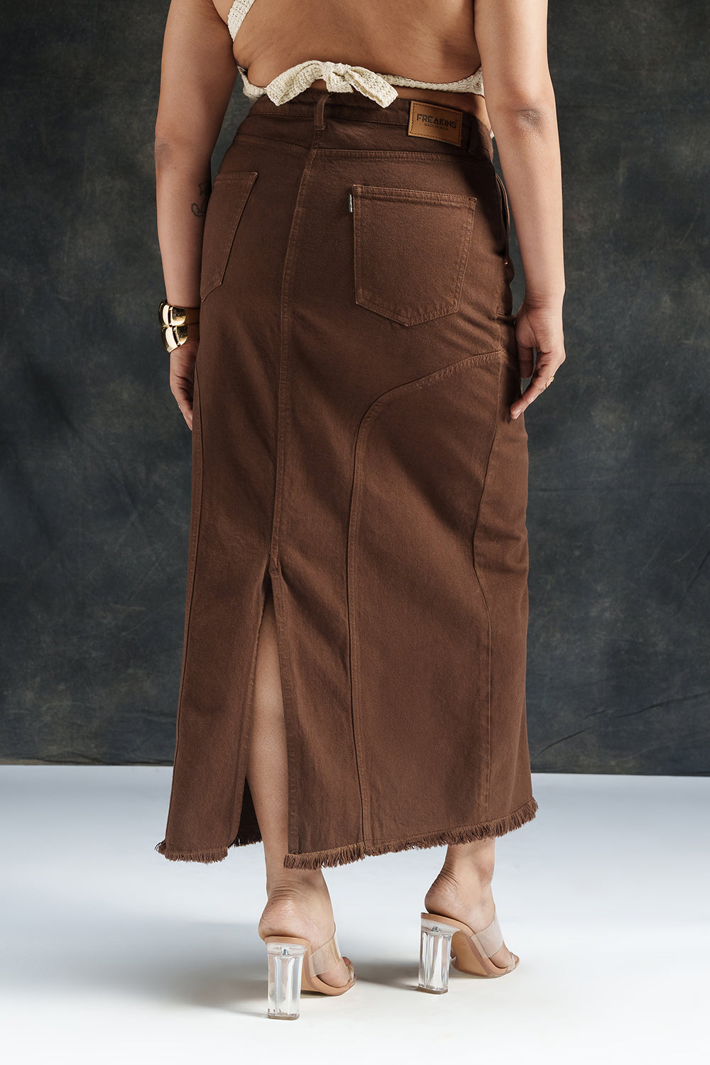 Espresso Curve Denim Carpenter Skirt
