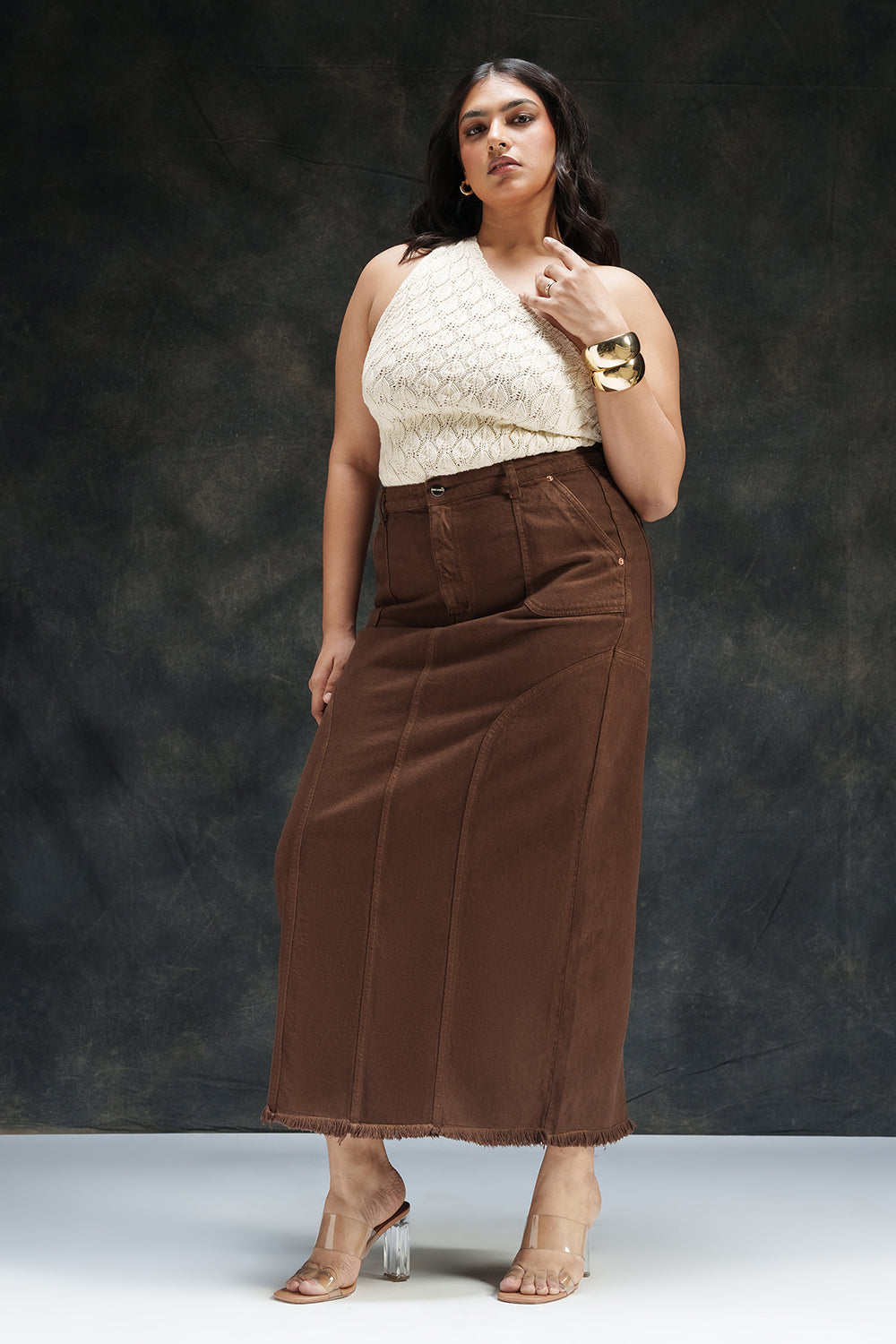 Espresso Curve Denim Carpenter Skirt