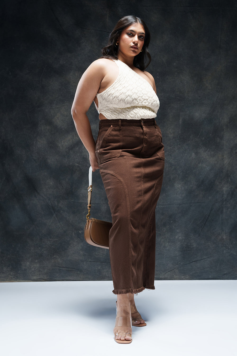 Espresso Curve Denim Carpenter Skirt