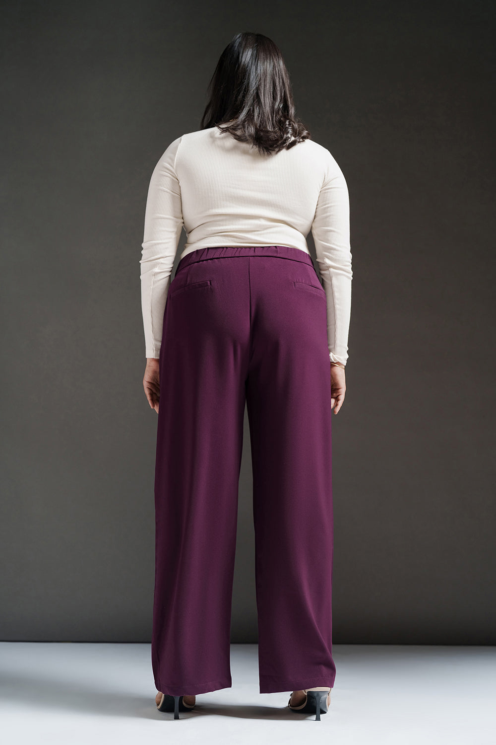 Wine Violet Curve Tie-Up Korean Pants
