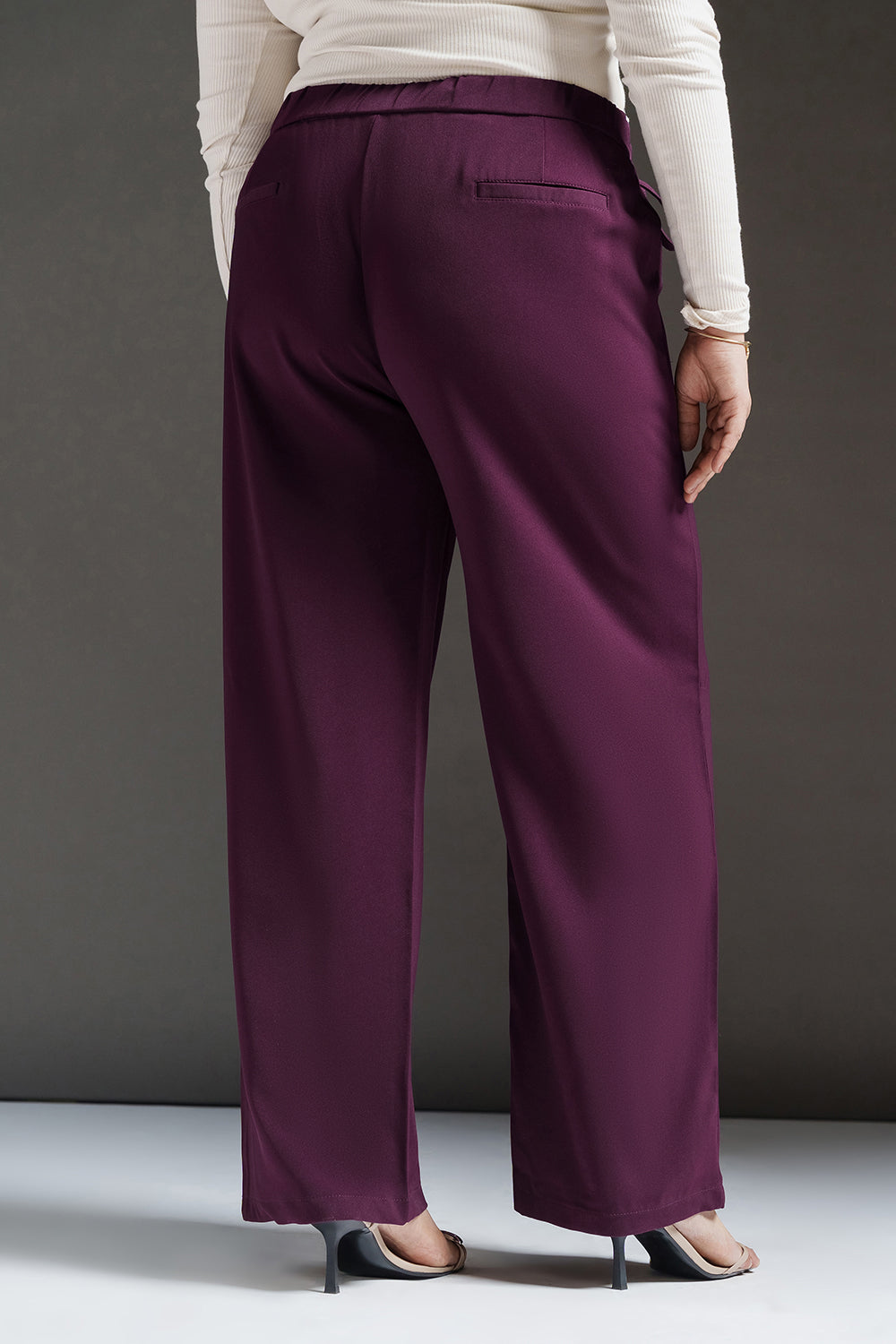 Wine Violet Curve Tie-Up Korean Pants