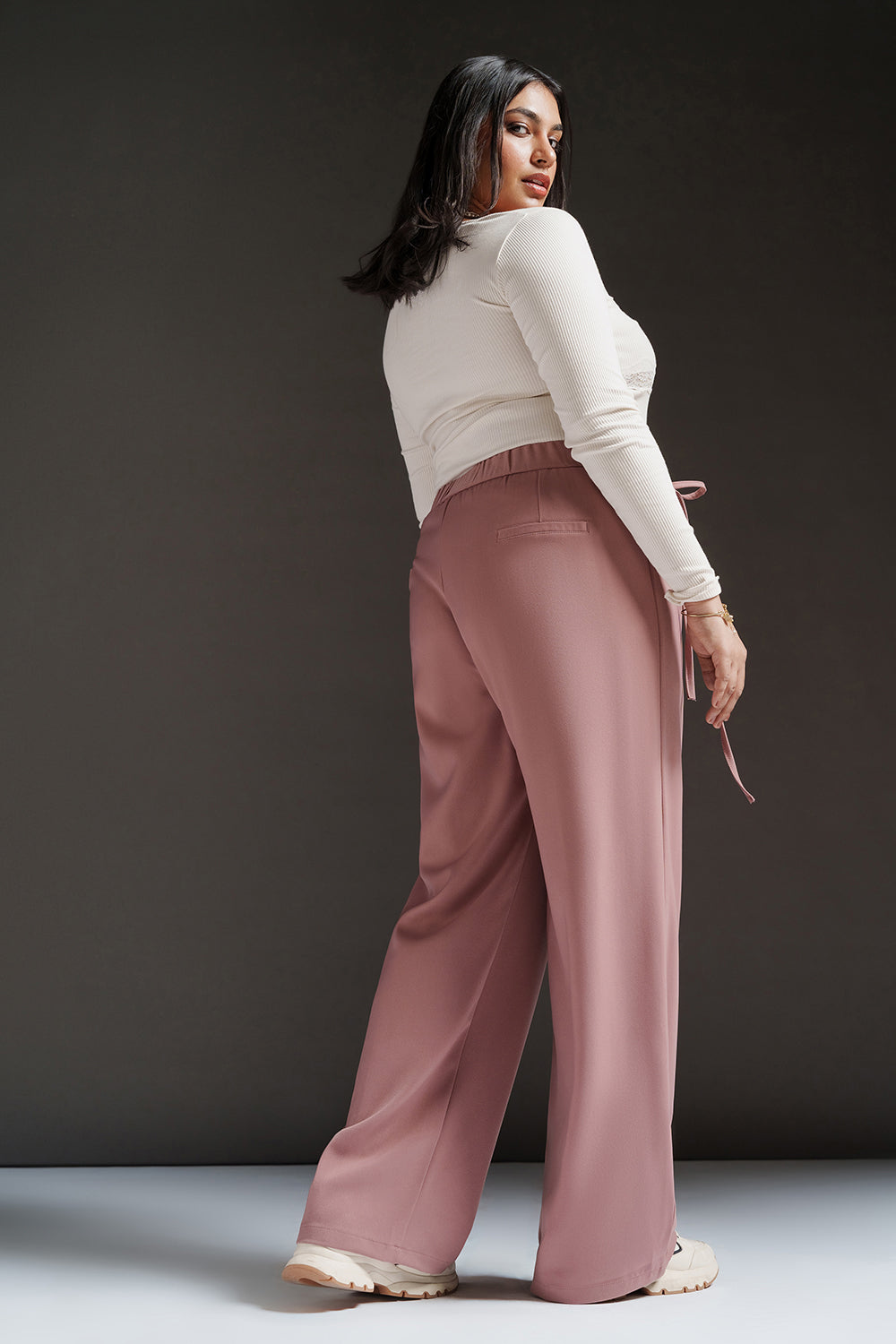 Curve Pink Mousse Tie-Up Korean Pants