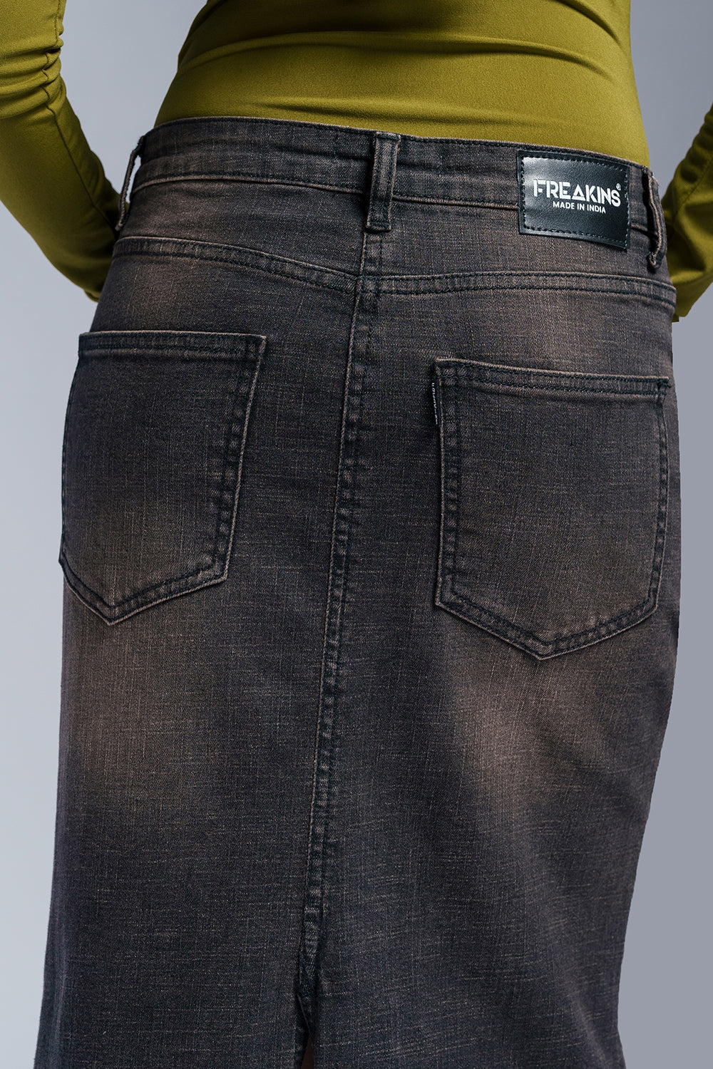 City Black Denim Mermaid Midi Skirt