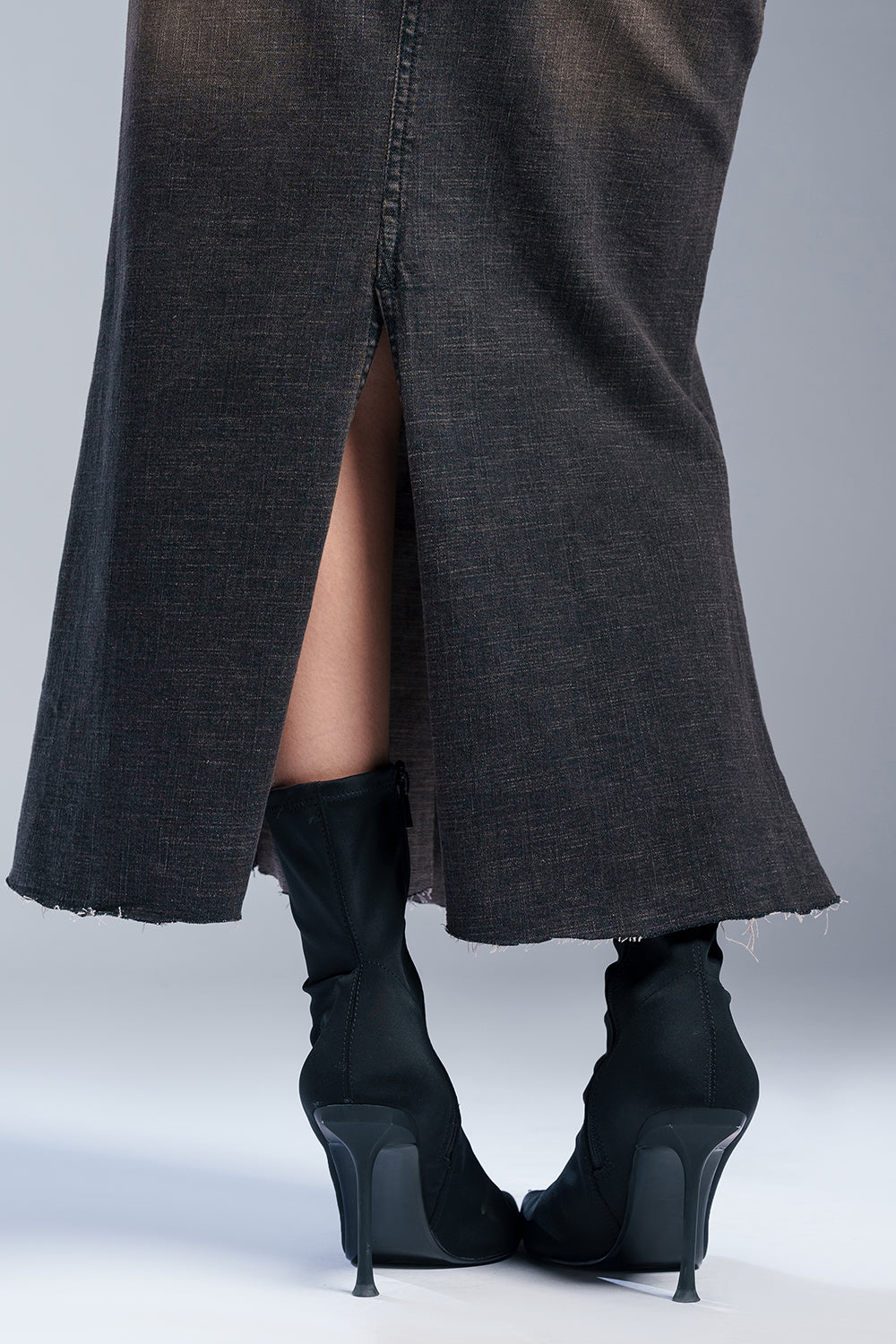 City Black Denim Mermaid Midi Skirt