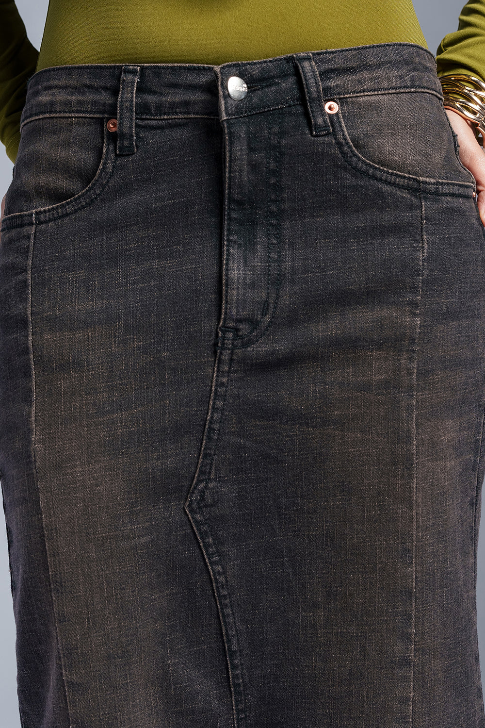 City Black Denim Mermaid Midi Skirt