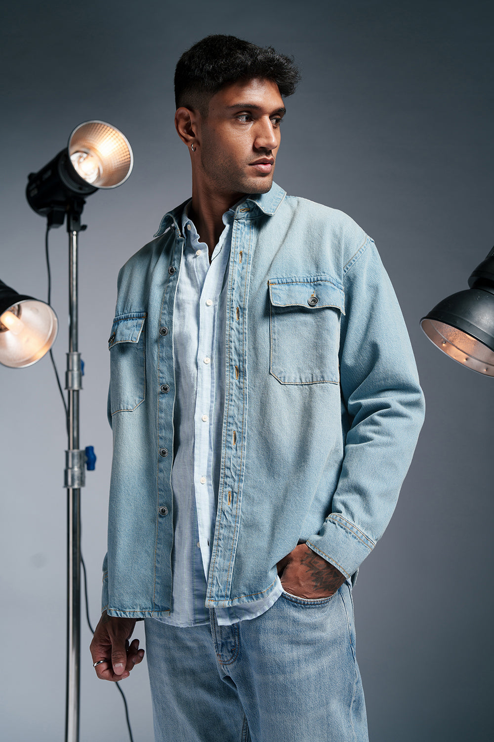 Mango Indonesia Mens Light Blue Denim Jacket Denim On Denim Jacket
