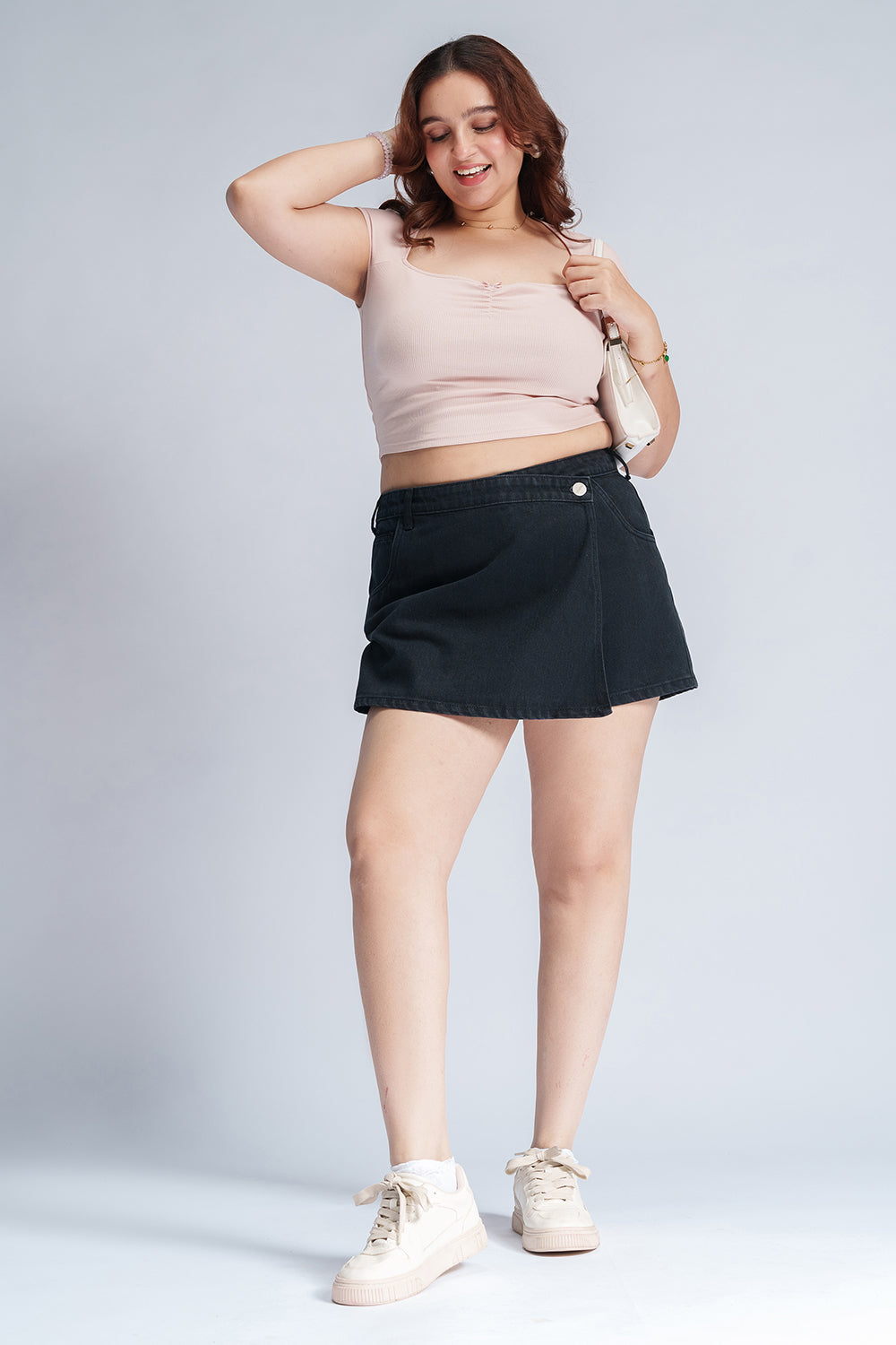 Dark Onyx Curve Asymmetric Waist Denim Skort