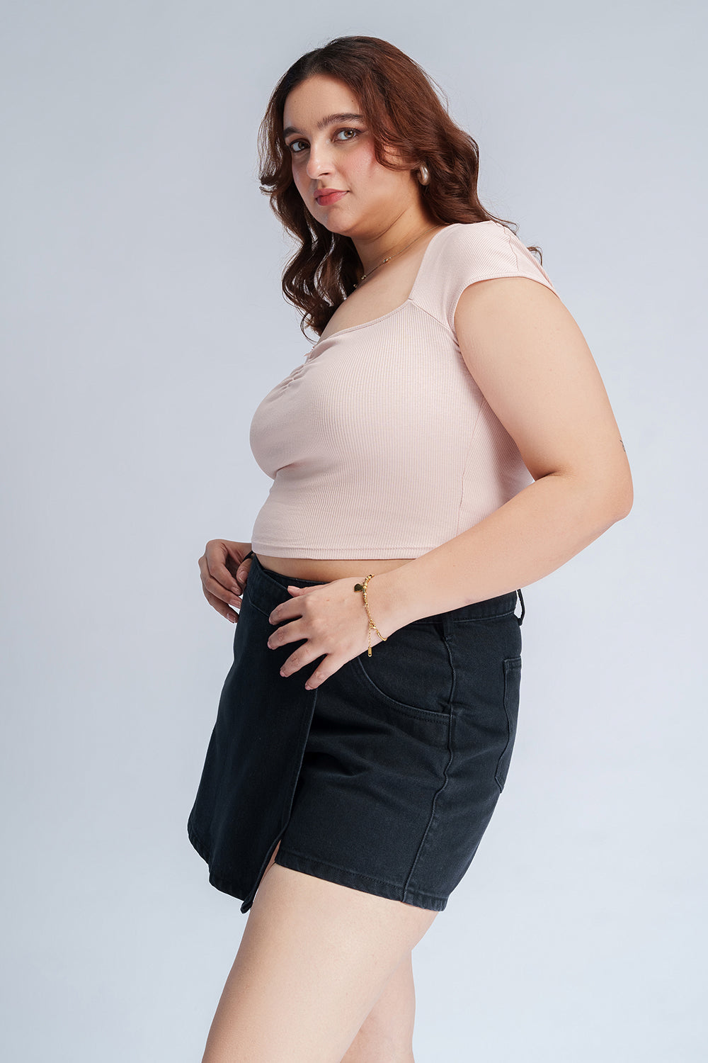 Dark Onyx Curve Asymmetric Waist Denim Skort