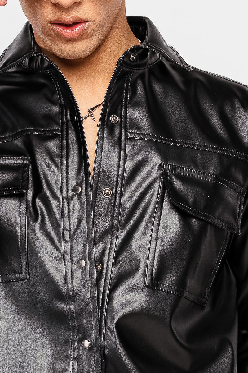 Black Men's Leather Shacket