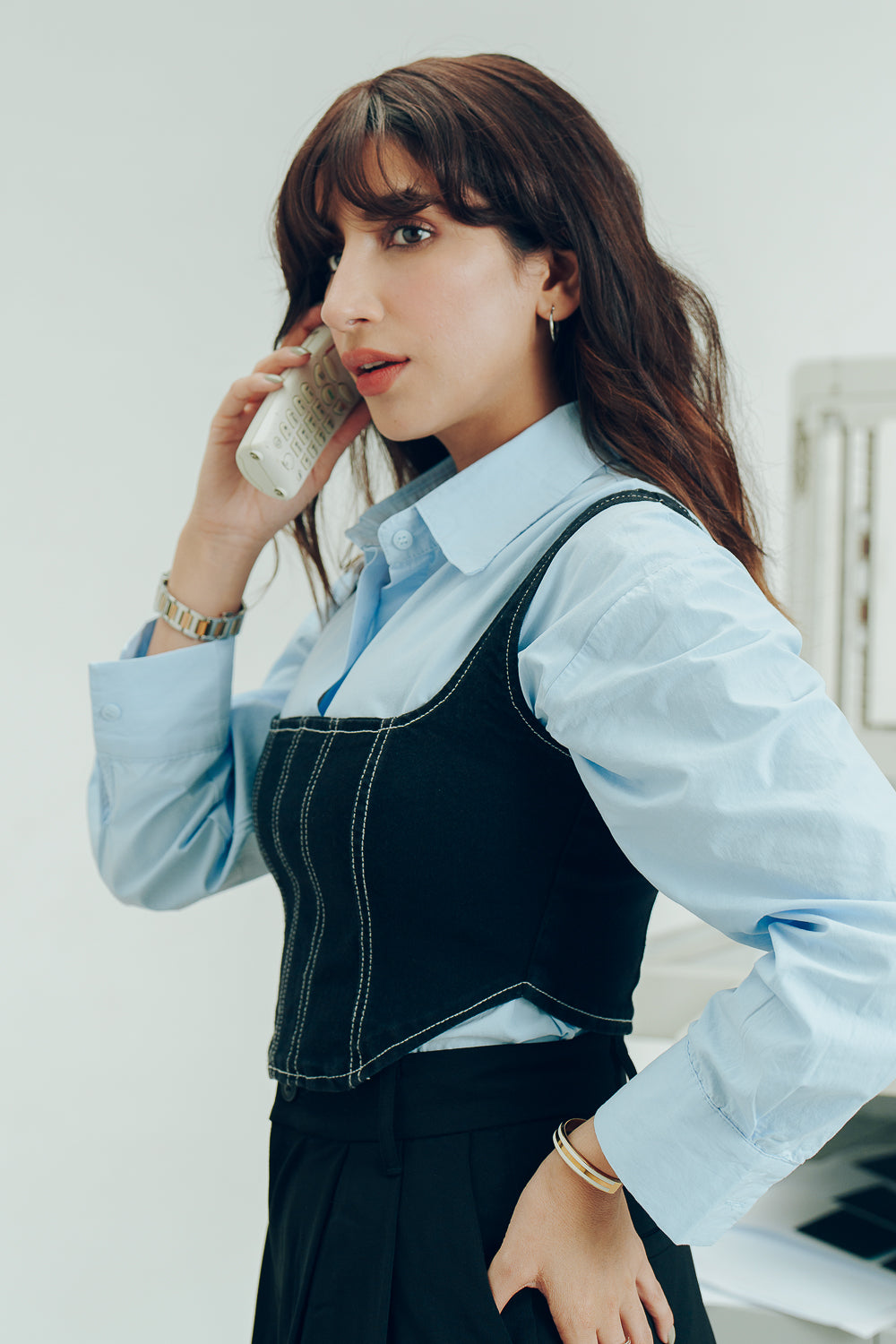 Black Contrast Stitch Women's Bustier Corset Top