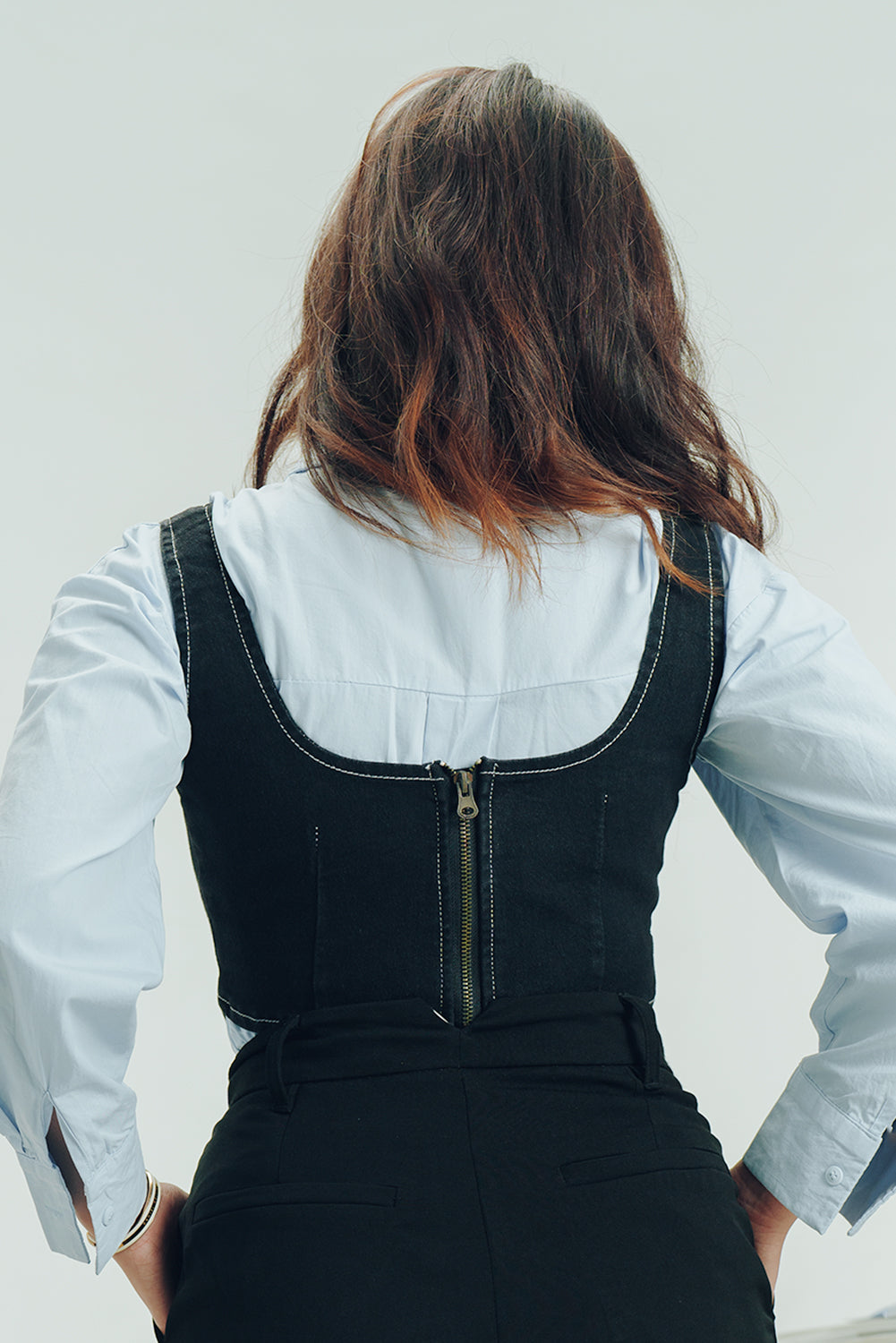 Black Contrast Stitch Women's Bustier Corset Top