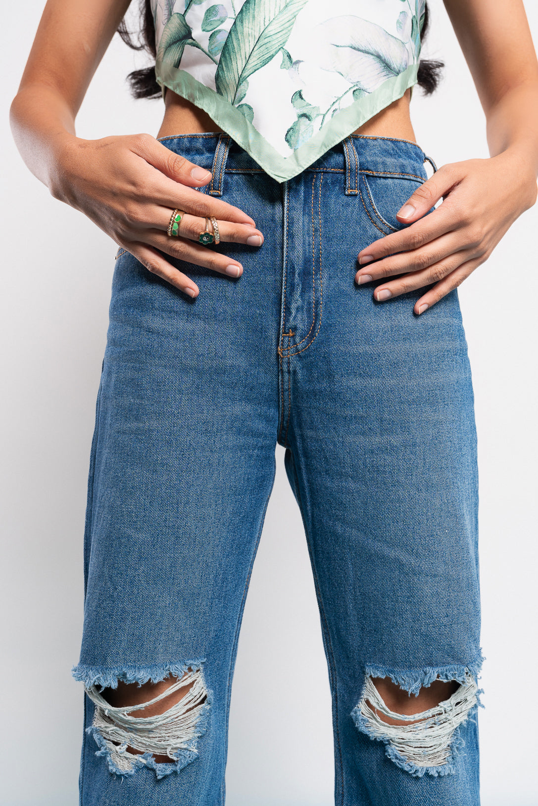 Blue Ripped Women's Wide Jeans