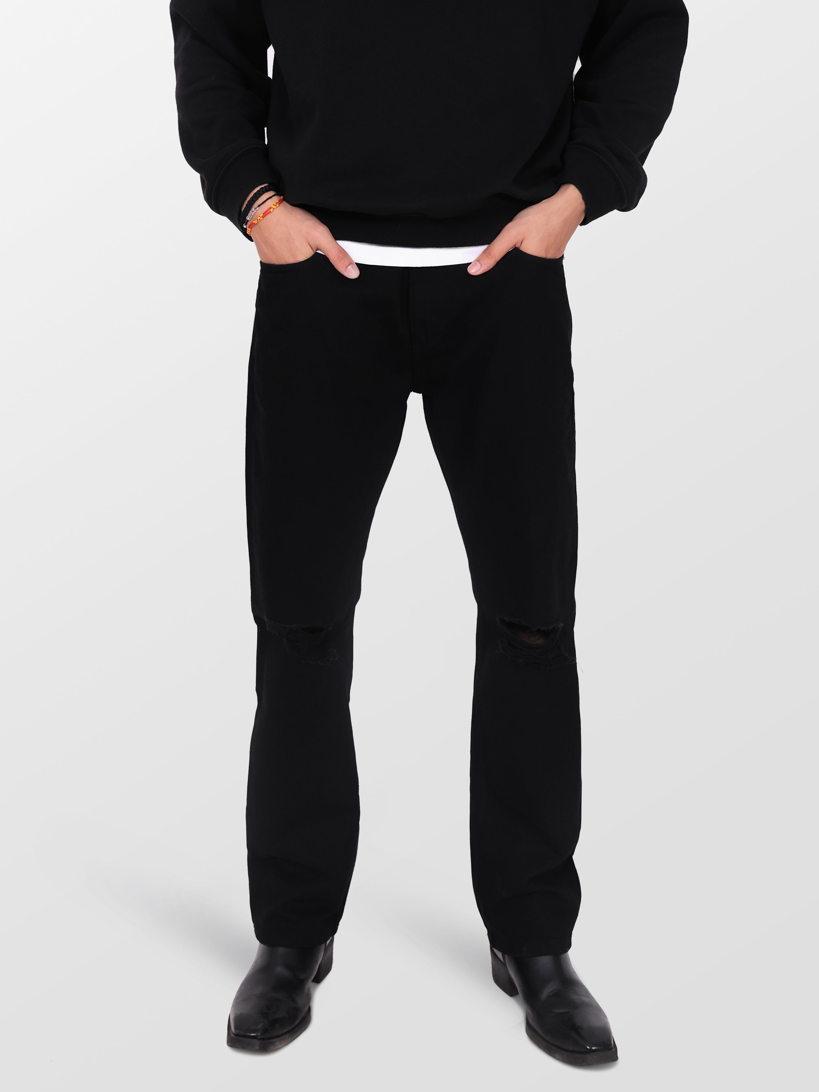 Street Black Ripped Straight Jeans