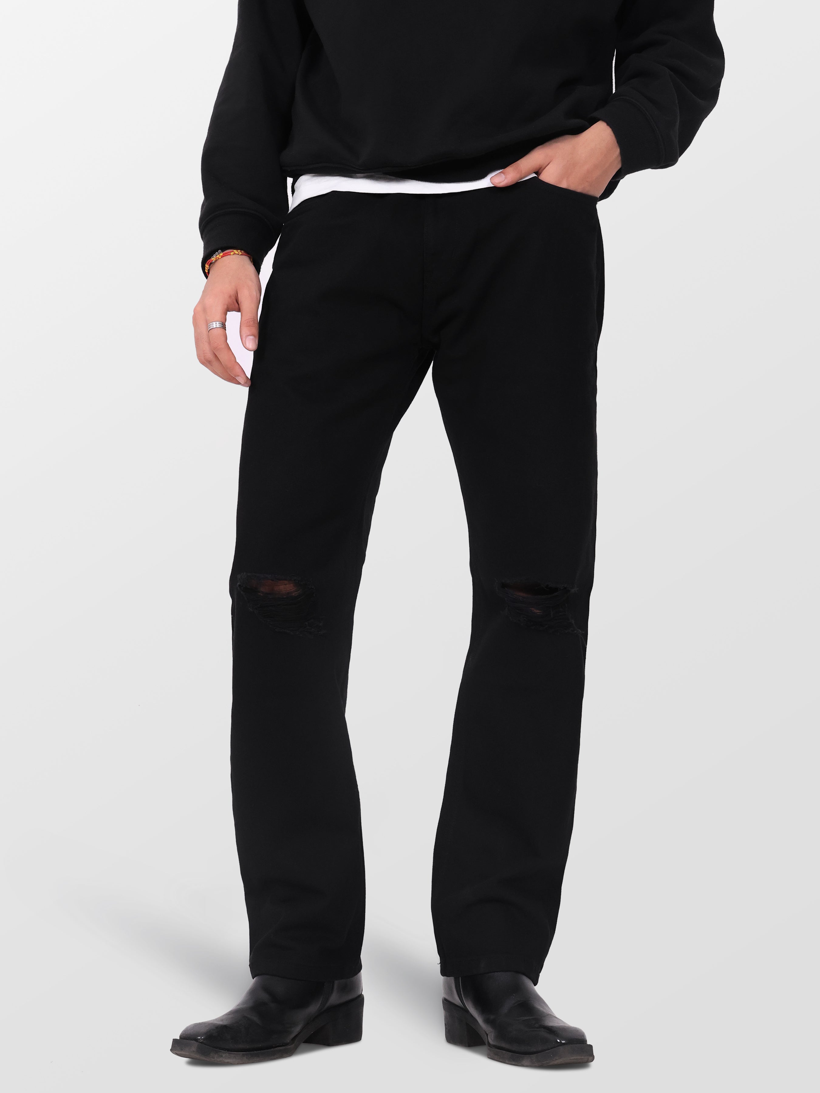 Street Black Ripped Straight Jeans