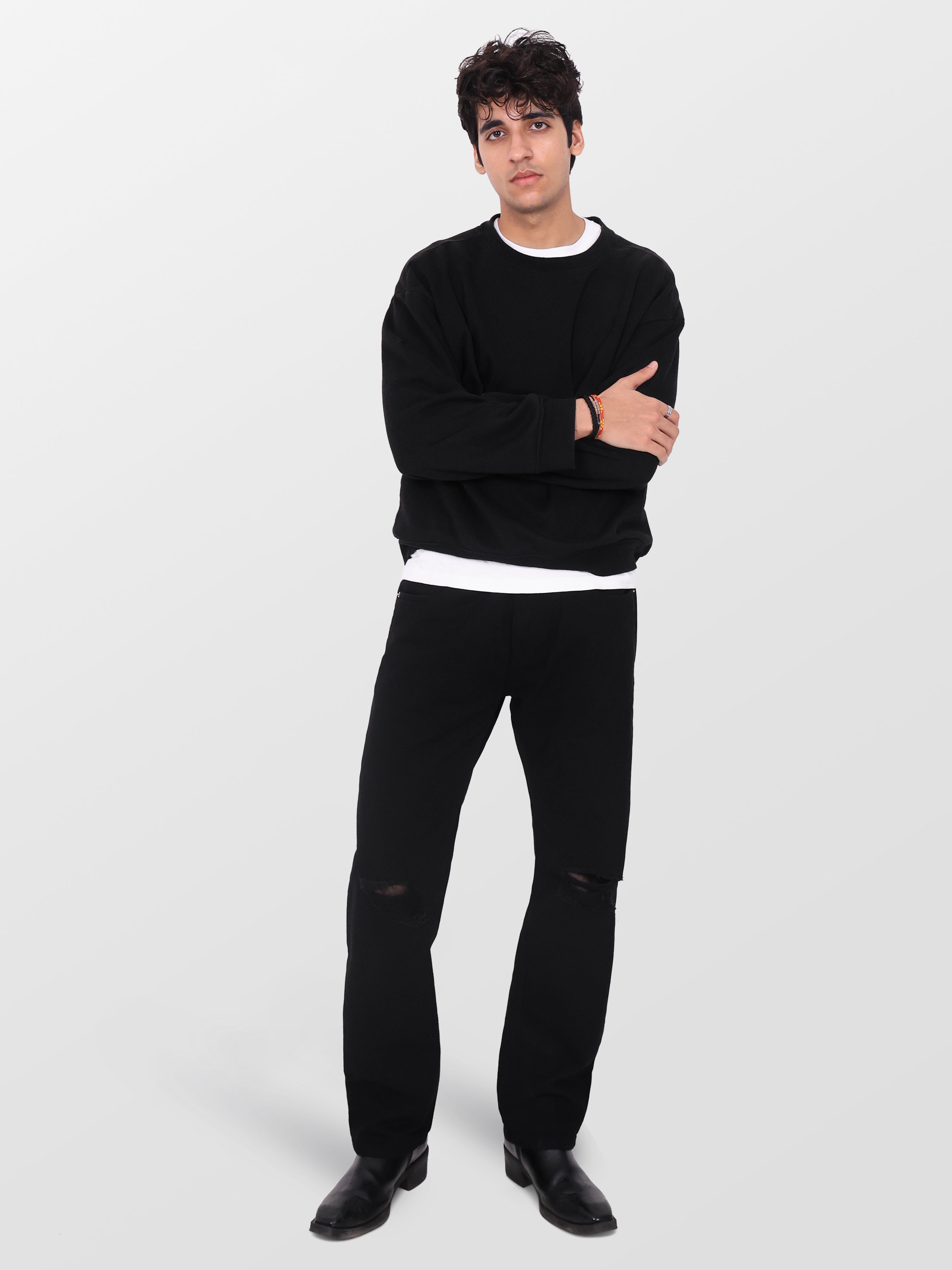 Street Black Ripped Straight Jeans