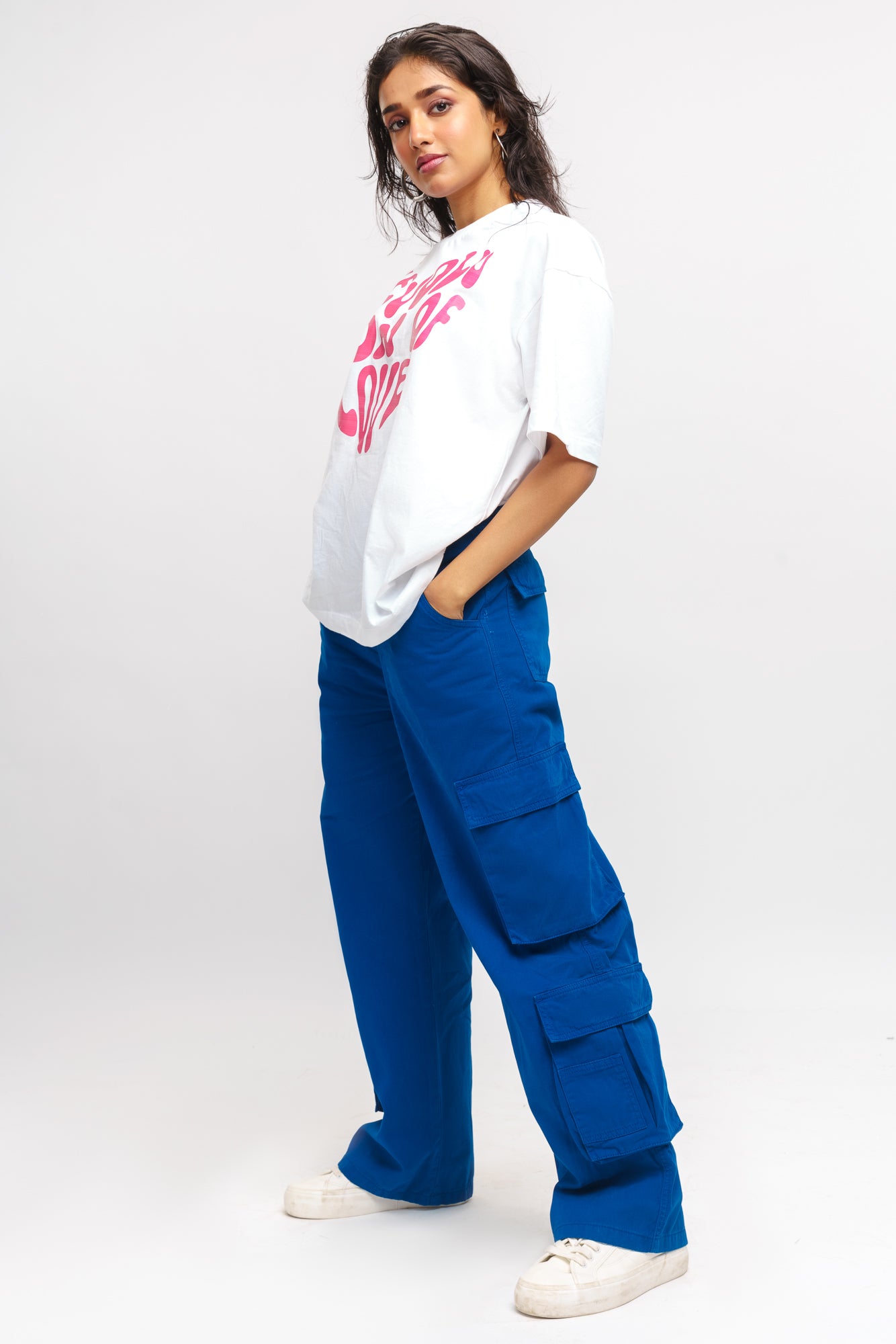 Bright Blue Women's Baggy Straight Cargo Pants