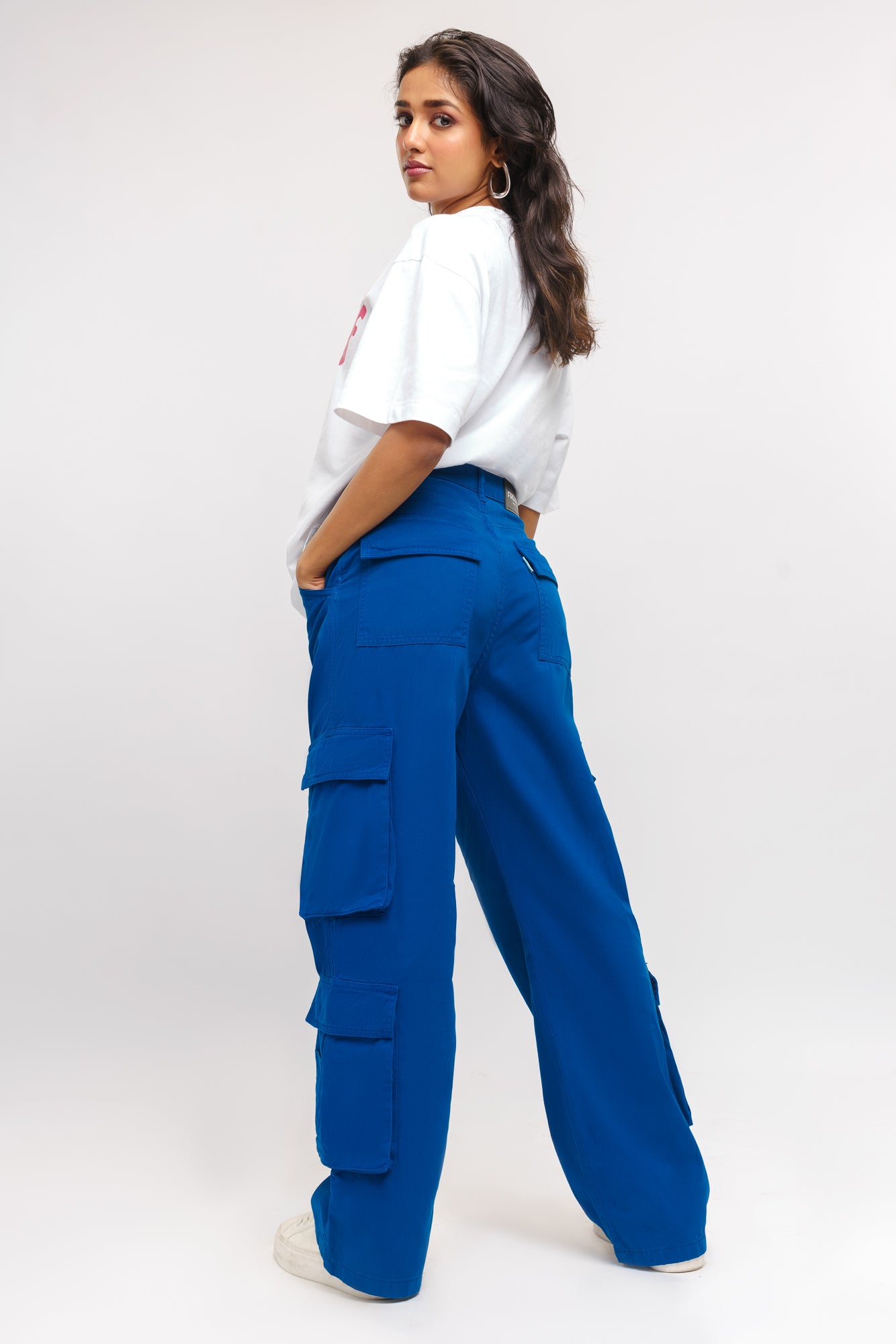 Bright Blue Women's Baggy Straight Cargo Pants