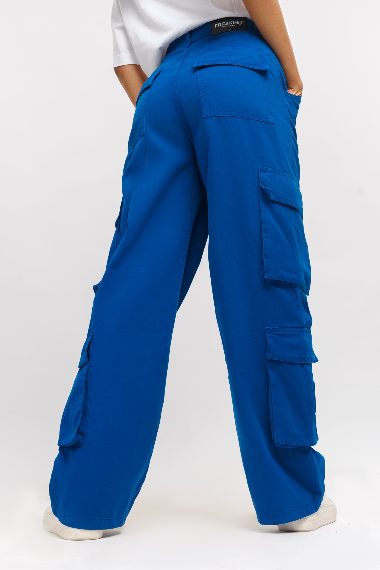 Bright Blue Women's Baggy Straight Cargo Pants - Main Image