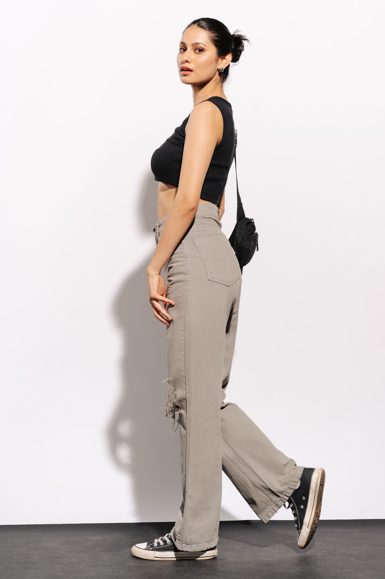 Grey Distress Women's Wide Jeans