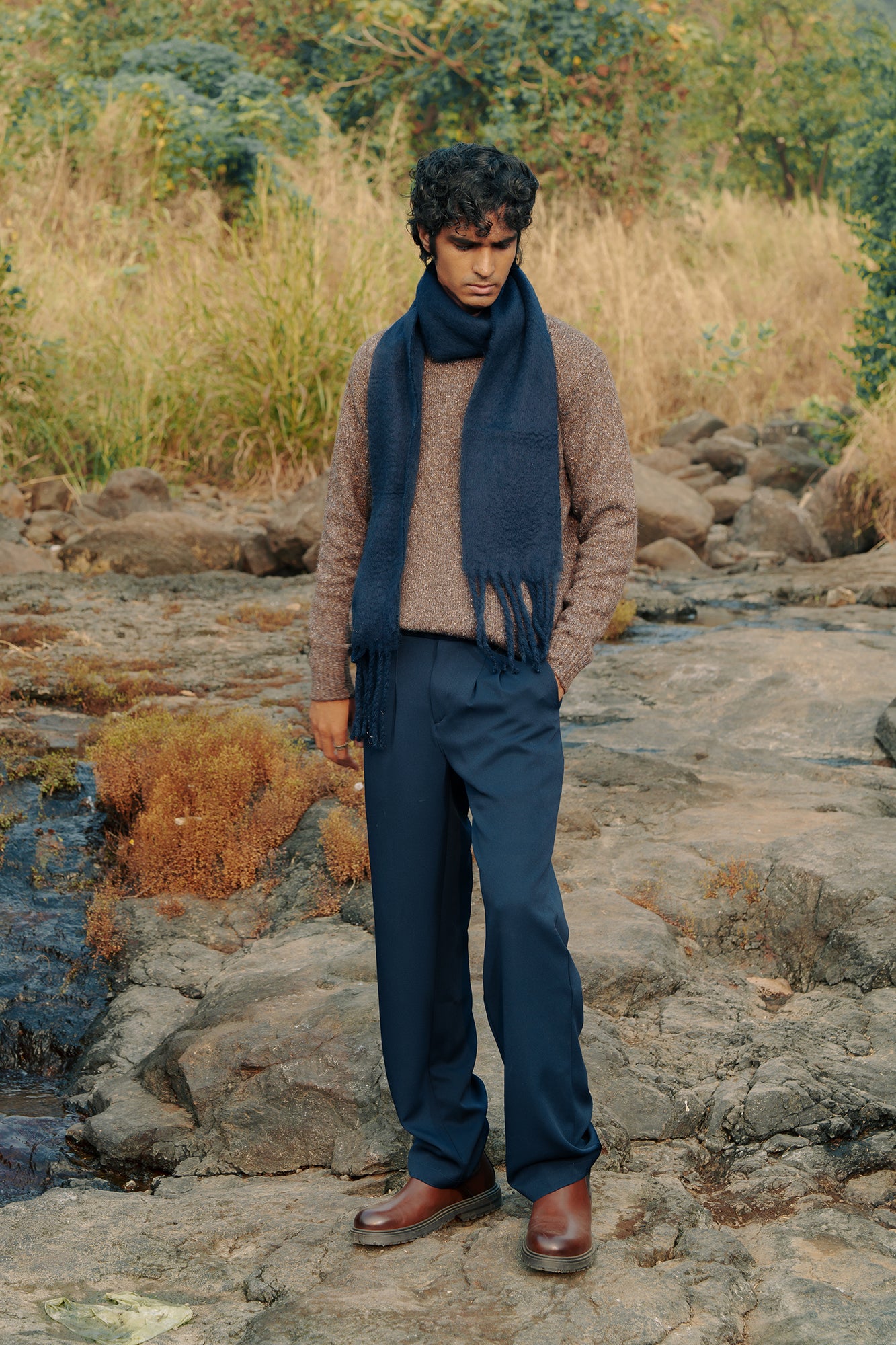 Silent Navy Adjustable Men's Straight Korean Pants