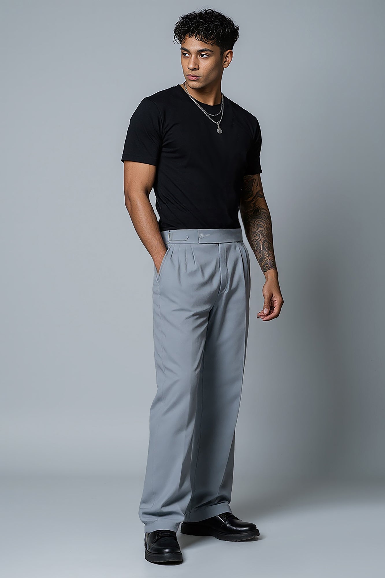 Polished Grey Adjustable Men's Straight Korean Pants
