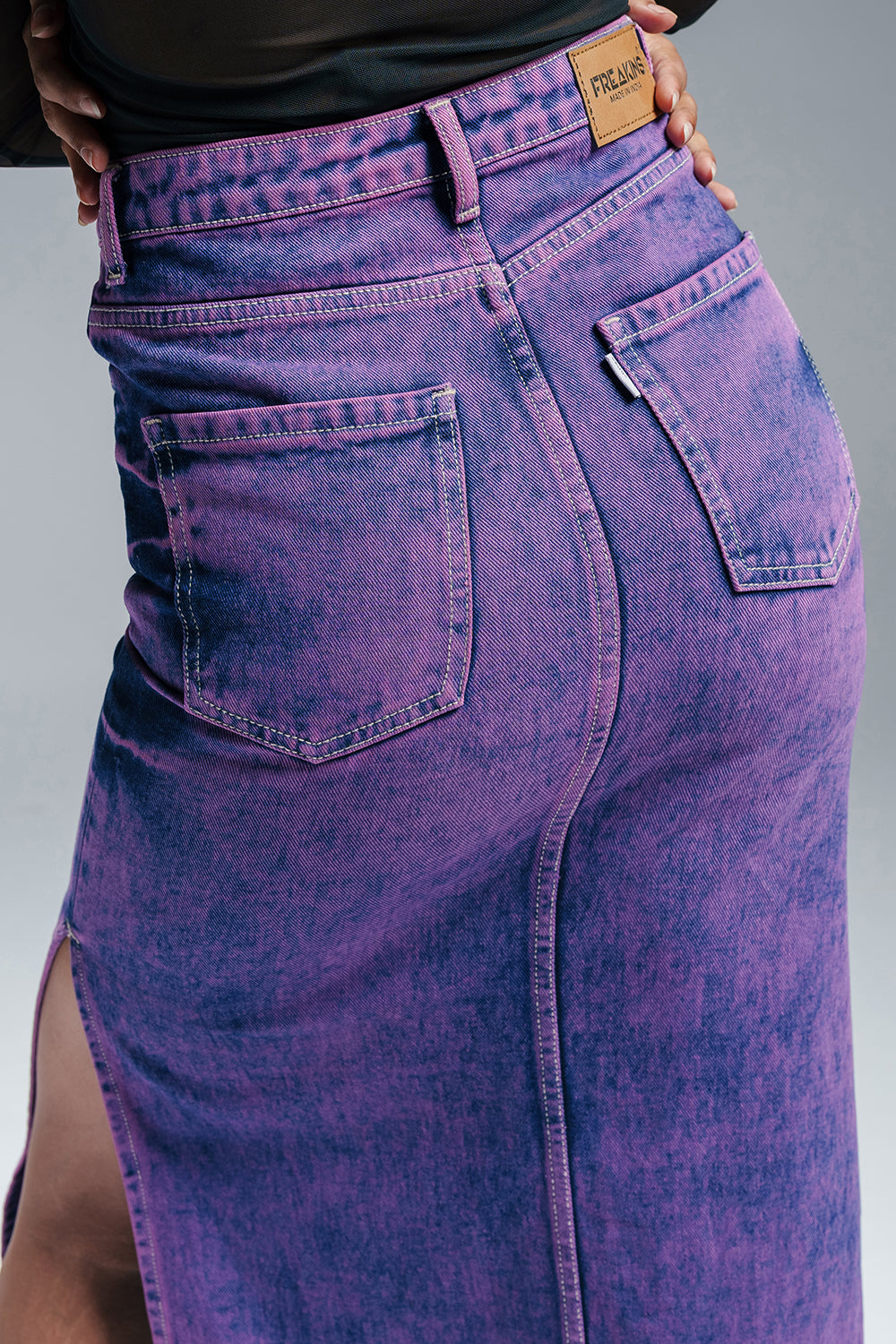 Purple Strike Denim Side Slit Maxi Skirt