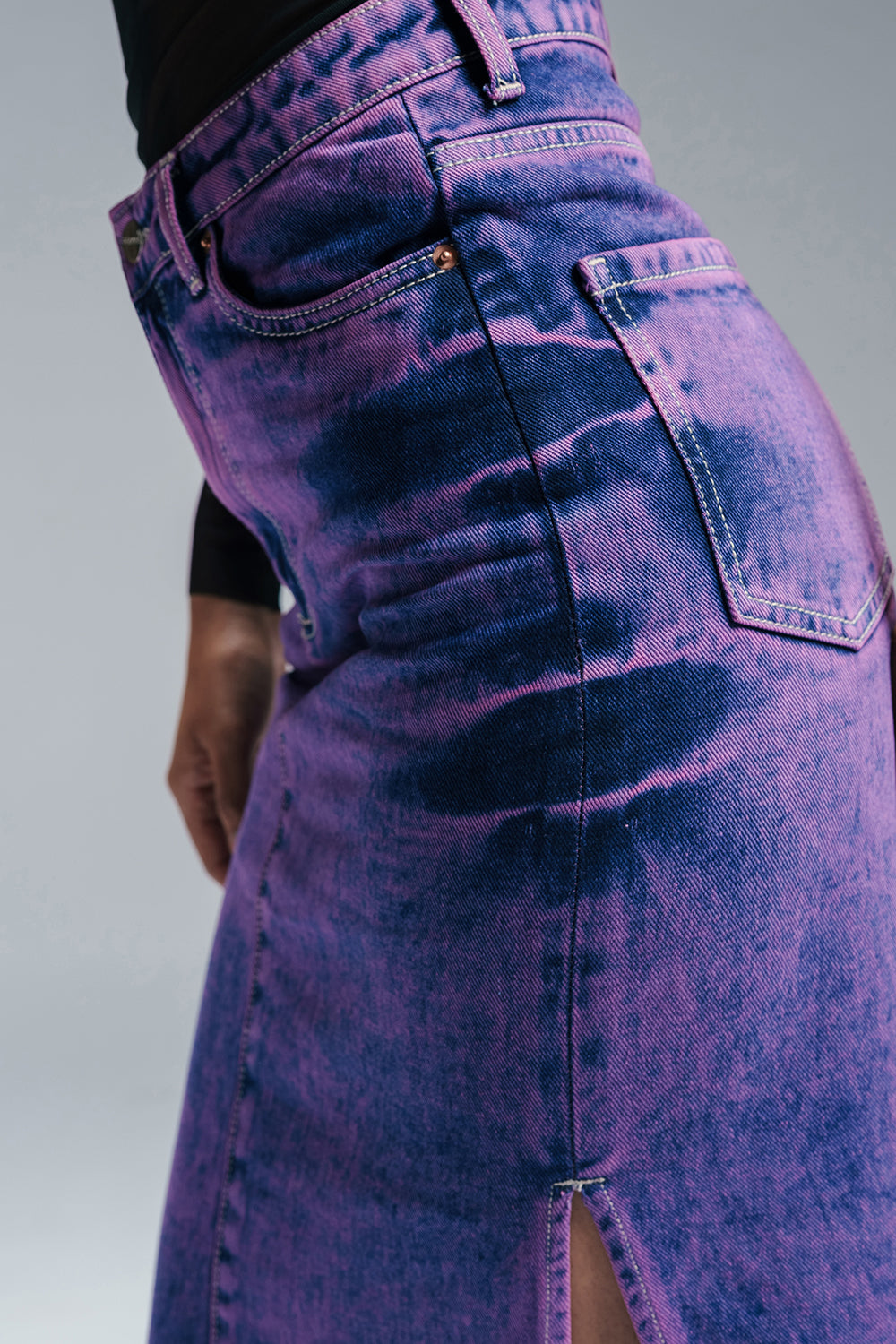Purple Strike Denim Side Slit Maxi Skirt