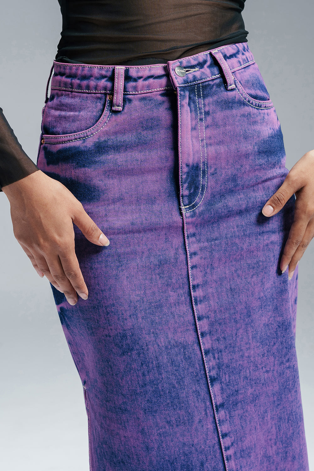 Purple Strike Denim Side Slit Maxi Skirt