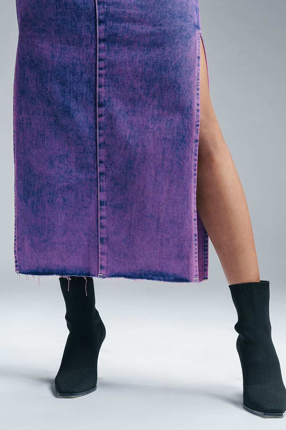 Purple Strike Denim Side Slit Maxi Skirt