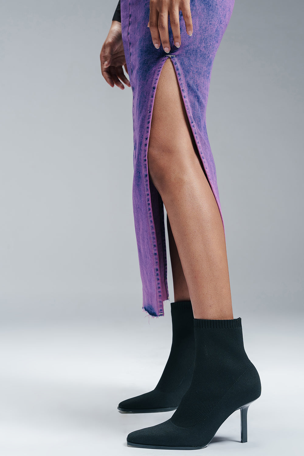 Purple Strike Denim Side Slit Maxi Skirt