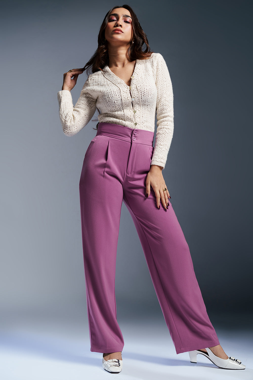 Rose Rush Pleated Double Button Korean Pants