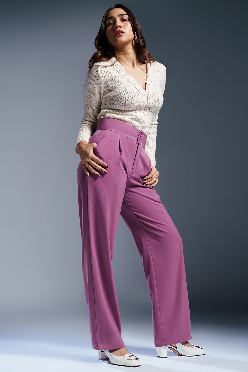 Rose Rush Pleated Double Button Korean Pants