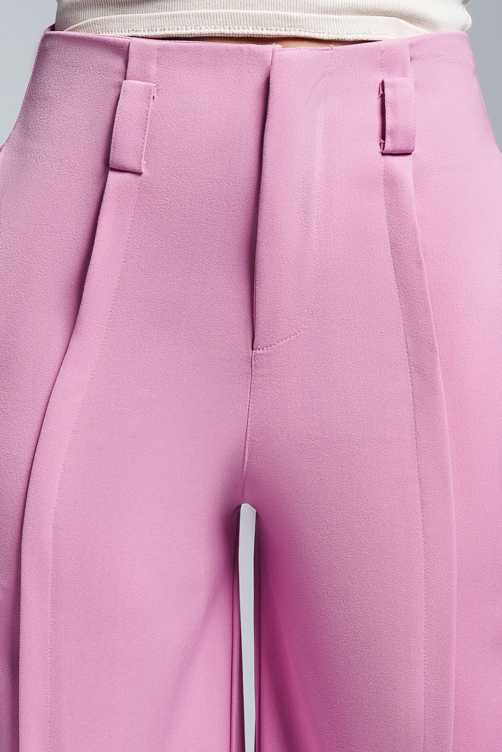 Flora Pink Front Slit Women's Wide Korean Pants