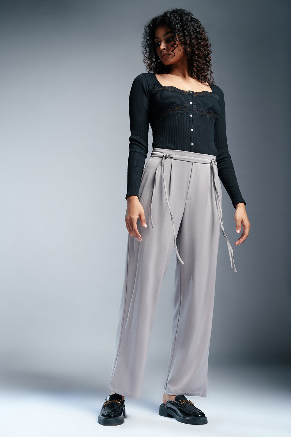 Urban Grey Tie-Up Korean Pants