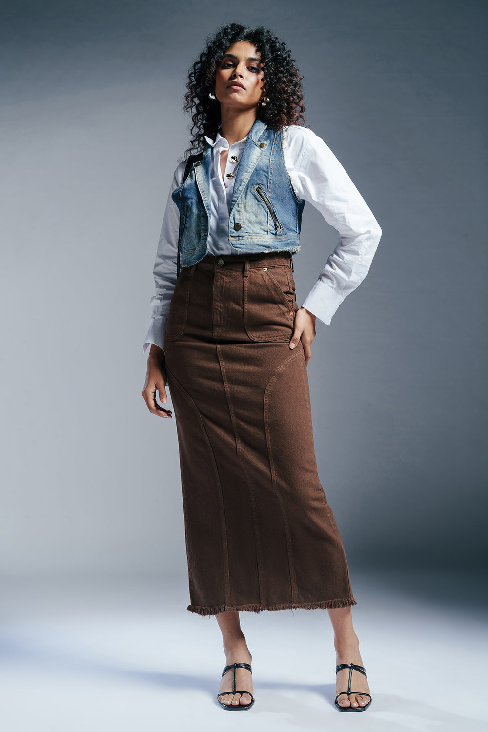Cinnamon Swirl Denim Carpenter Skirt