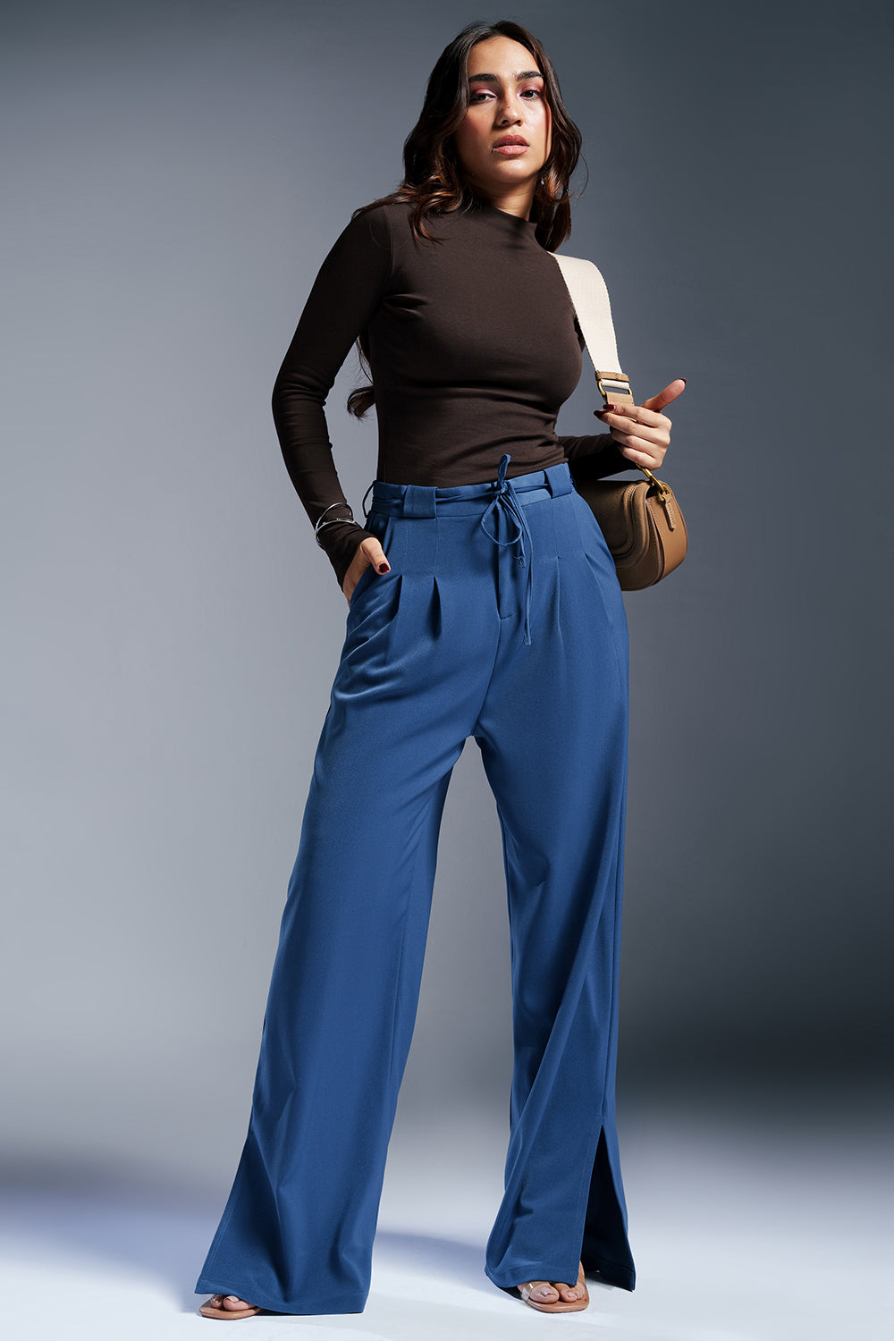 Dynamic Blue Tie Up Women's Wide Korean Pants