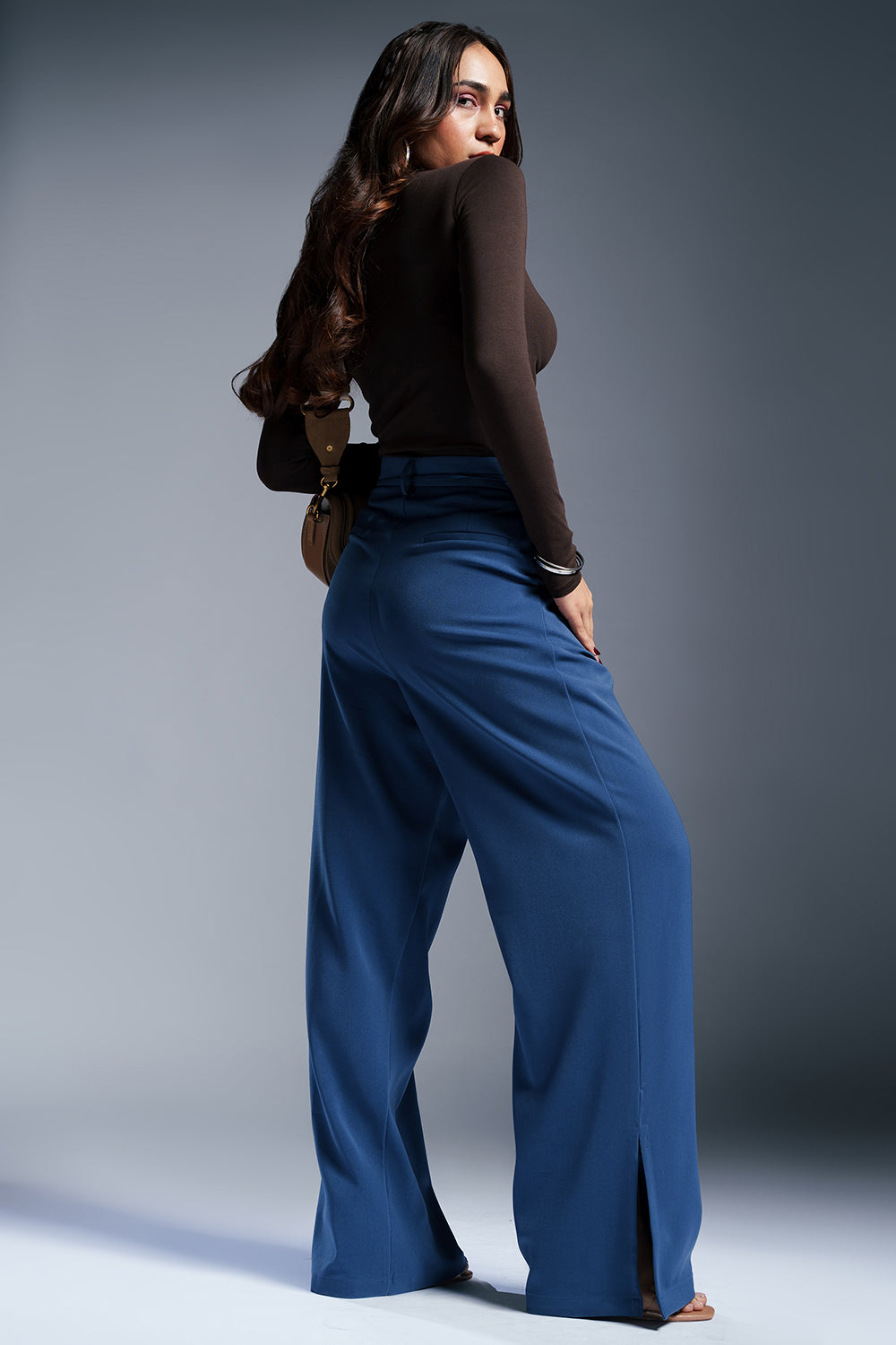 Dynamic Blue Tie Up Women's Wide Korean Pants