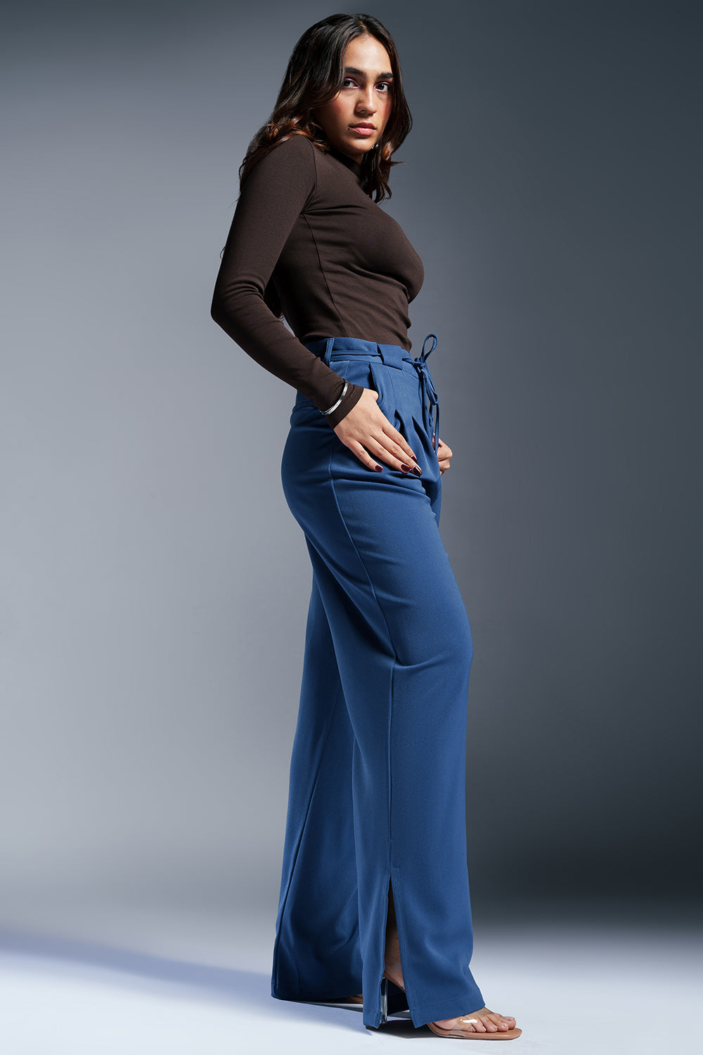 Dynamic Blue Tie Up Women's Wide Korean Pants