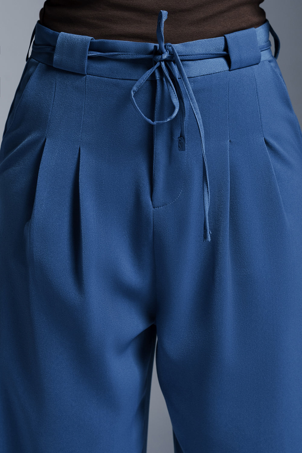 Dynamic Blue Tie Up Women's Wide Korean Pants