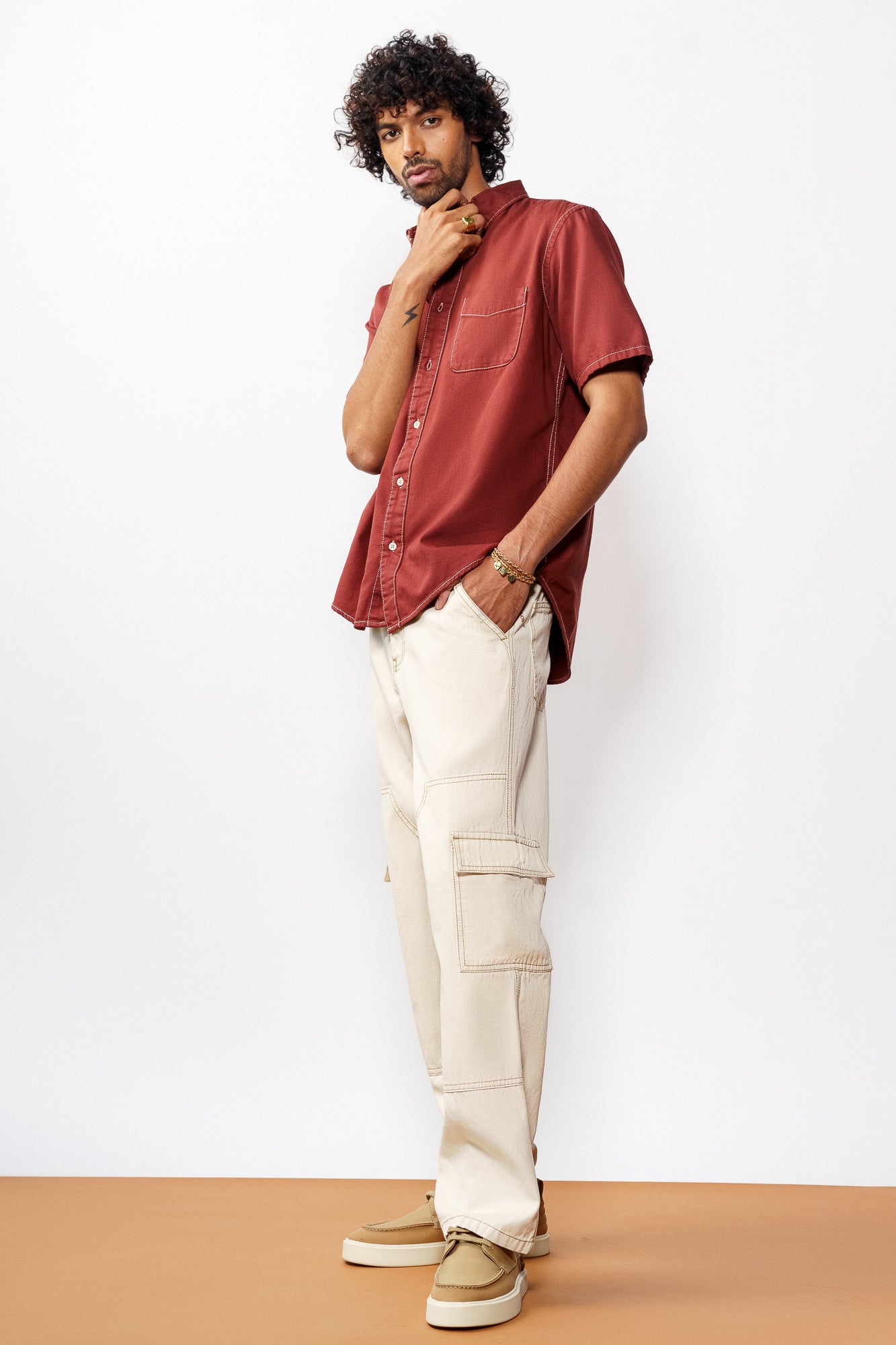 Ecru Men's Straight Cargo Jeans