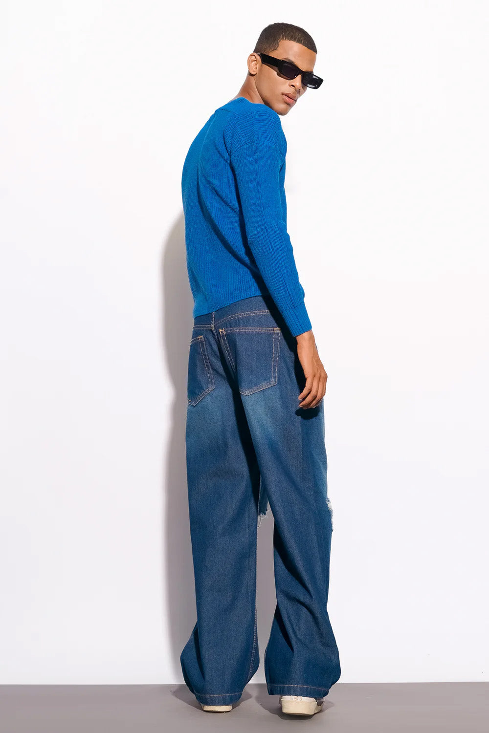 Midnight Blue Distress Men's Wide Jeans