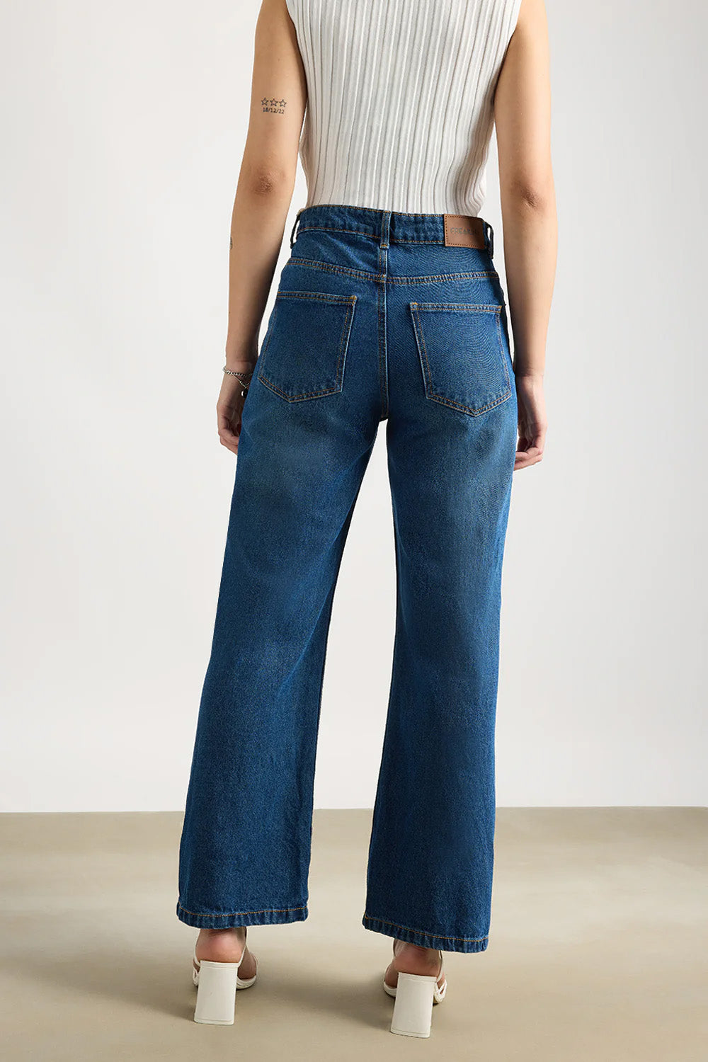 Navy Ripped Women's Wide Jeans