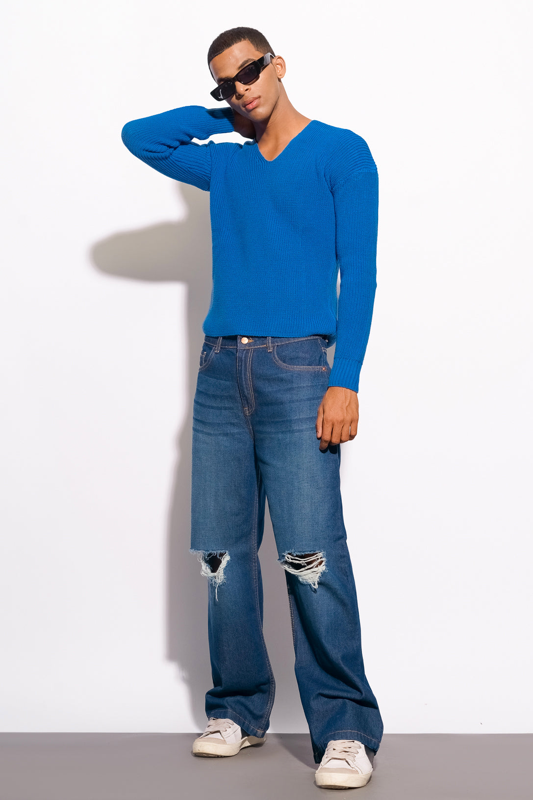 Midnight Blue Distress Men's Wide Jeans