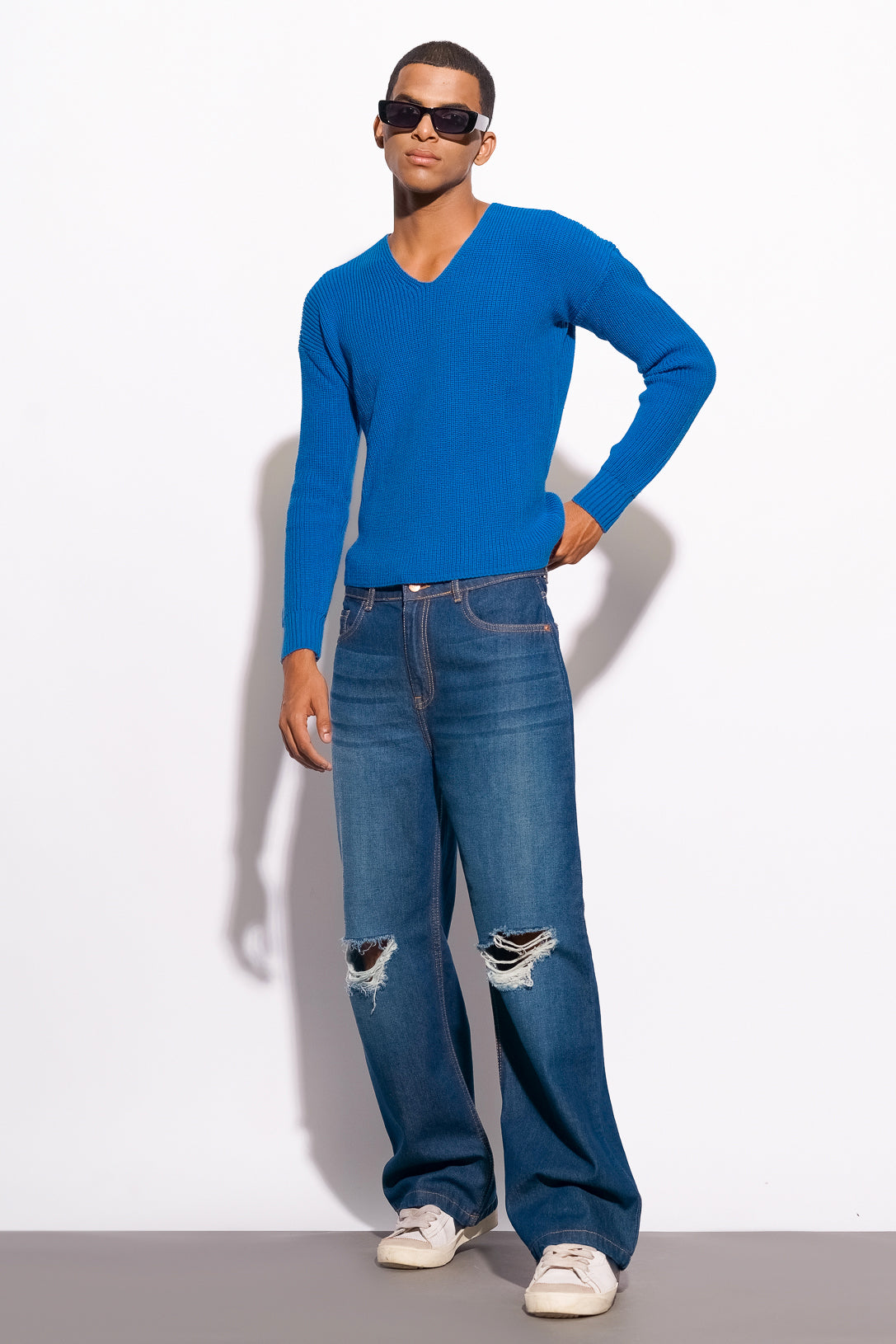 Midnight Blue Distress Men's Wide Jeans