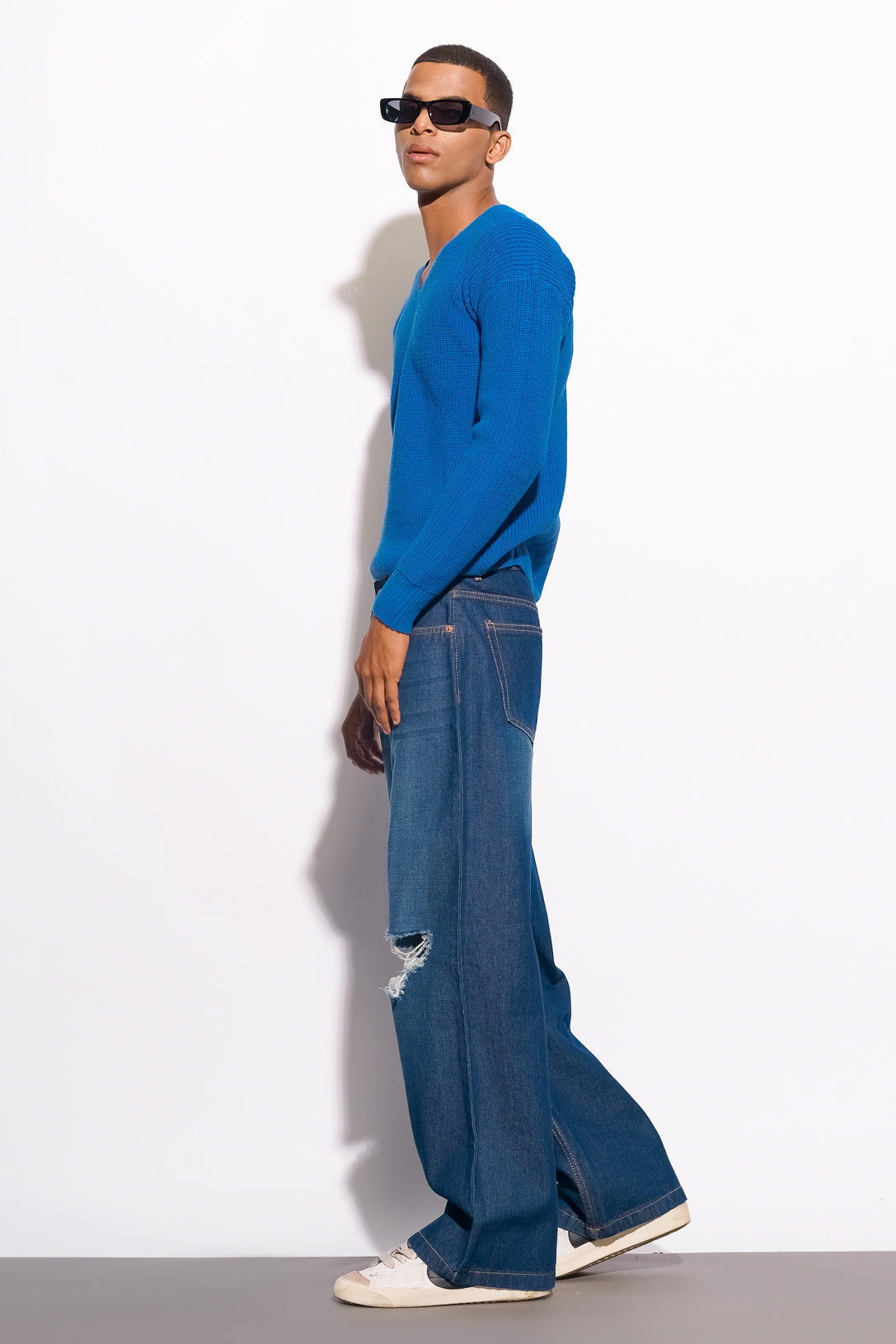 Midnight Blue Distress Men's Wide Jeans
