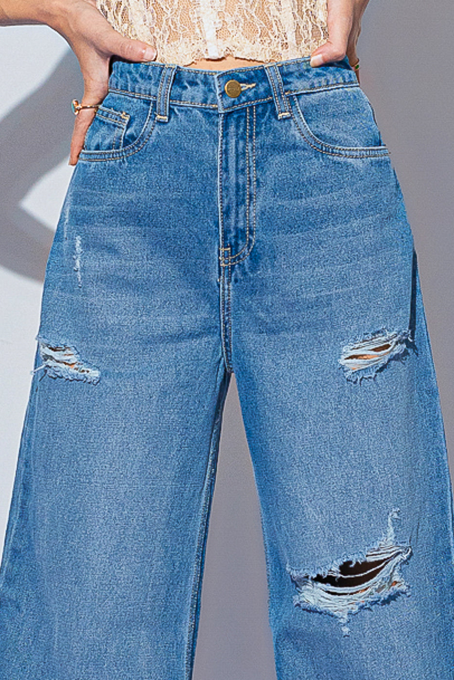 Mid Blue Women's Super Wide Jeans