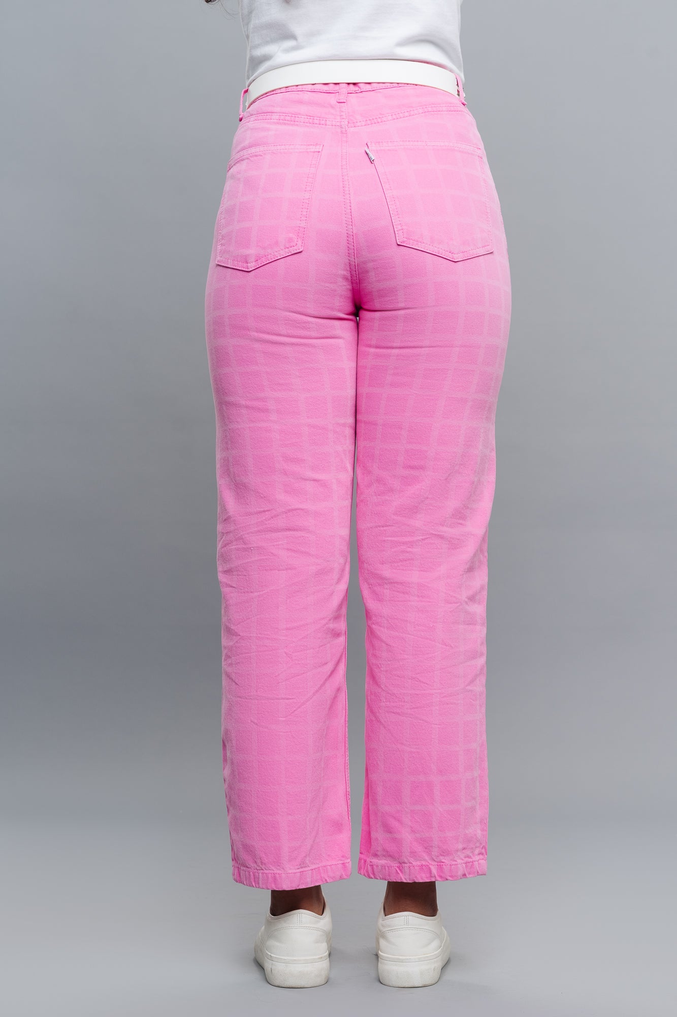 Pink block straight jeans