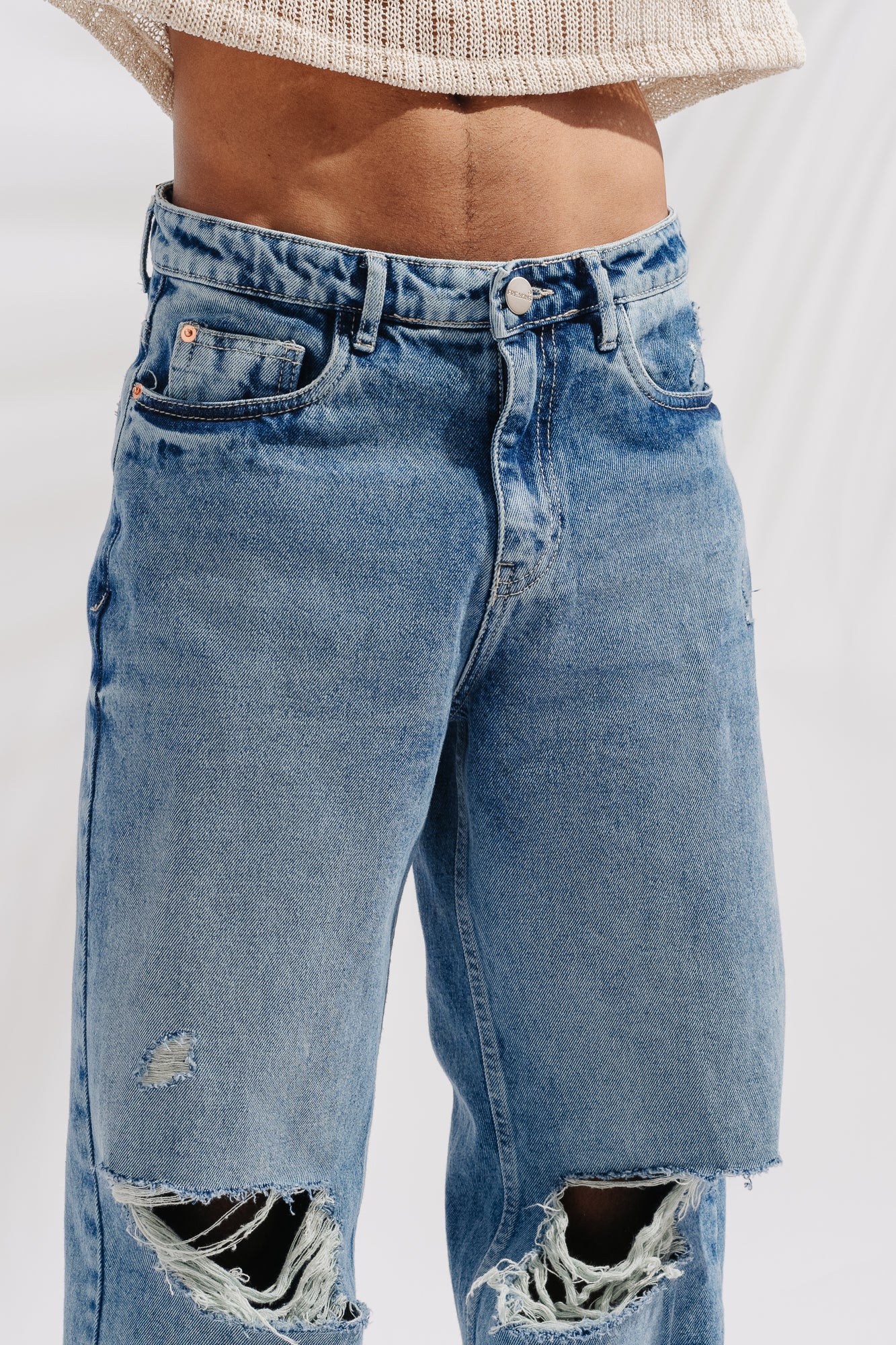 Blue Knee Ripped Men's Straight Jeans